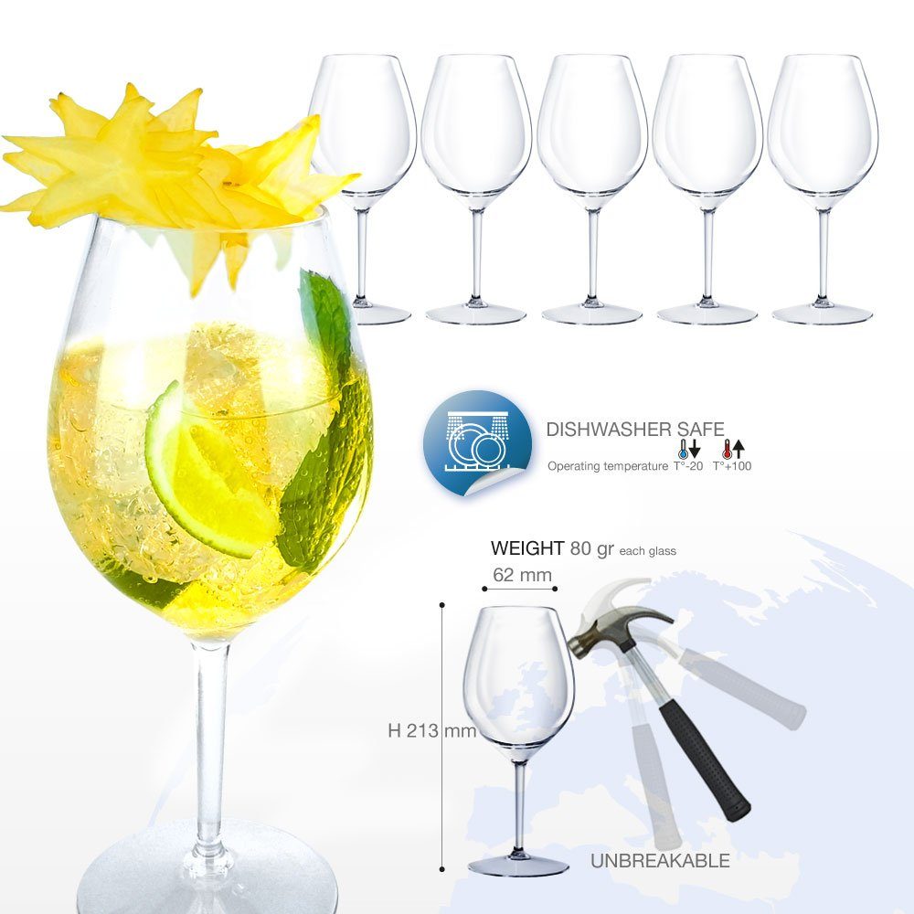Doimoflair Rotweinglas DoimoFlair Weingläser aus Kunststoff bruchsicher Plastik 51 cl., 4-tlg.