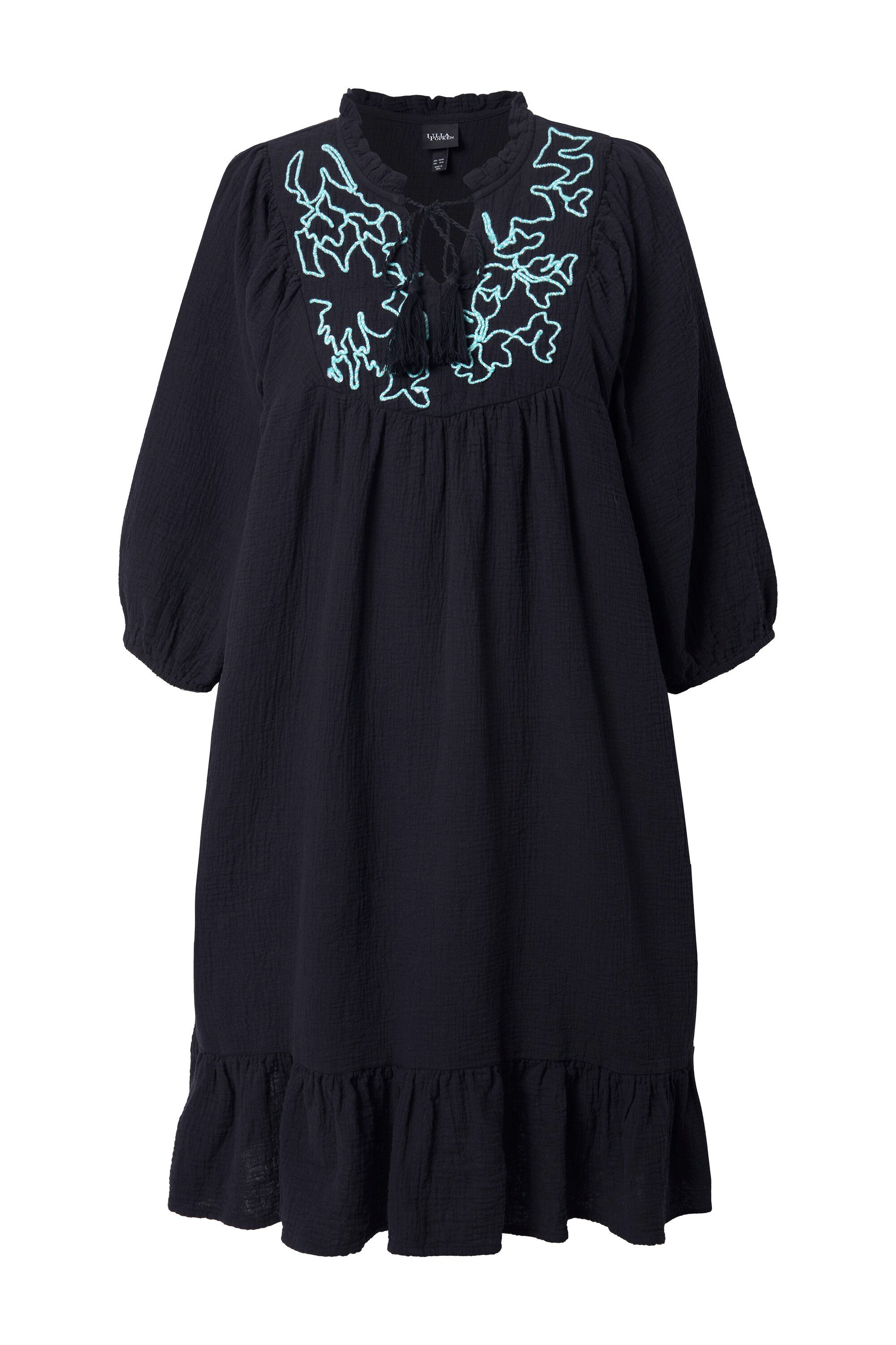 Ulla Popken Jerseykleid Musselin-Kleid Stickerei Tunika-Ausschnitt 3/4-Arm günstig online kaufen