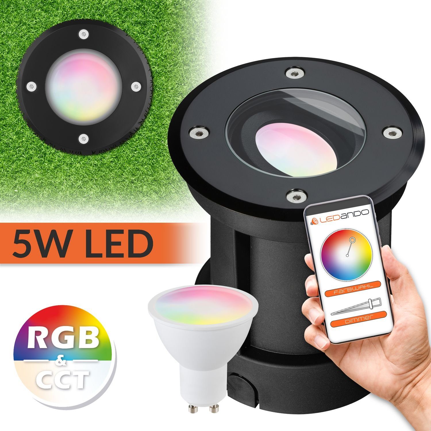 LEDANDO LED Einbaustrahler 5W WiFi LED Bodeneinbaustrahler Set - Smart per App steuerbar - RGB + | Strahler