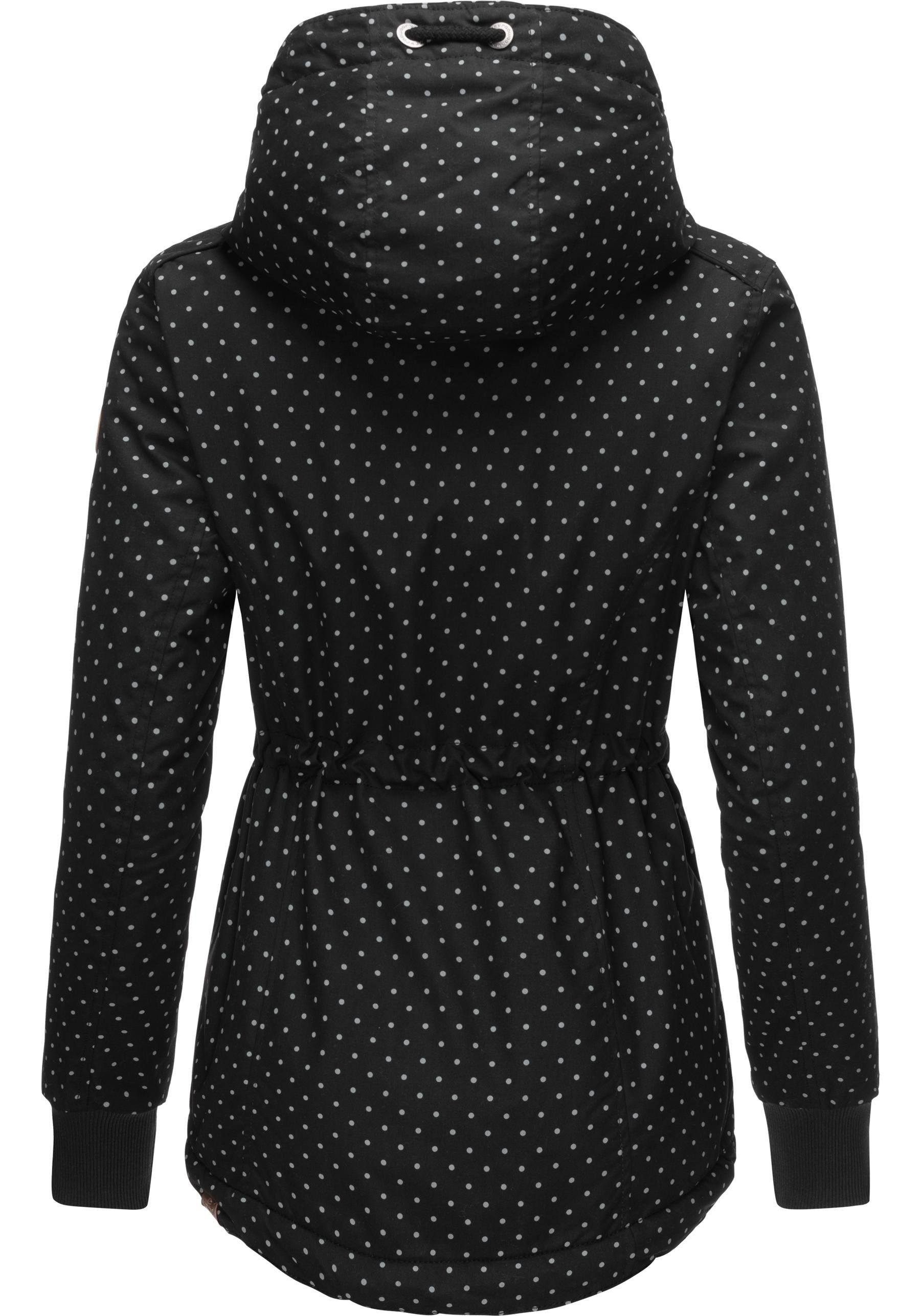 Ragwear Outdoorjacke Danka mit stylische Dots Kapuze black Winterjacke Winter Intl.