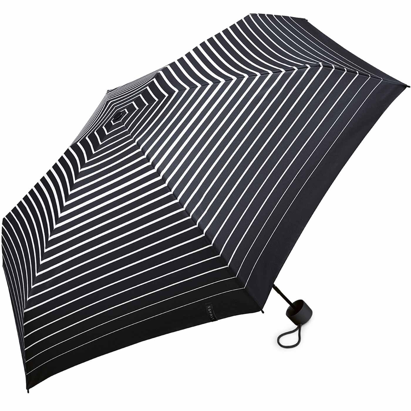 Mini klein, Damen schwarz-weiß moderner in Taschenregenschirm - Super winzig Petito Degradee black, - Stripe Streifen-Optik Esprit