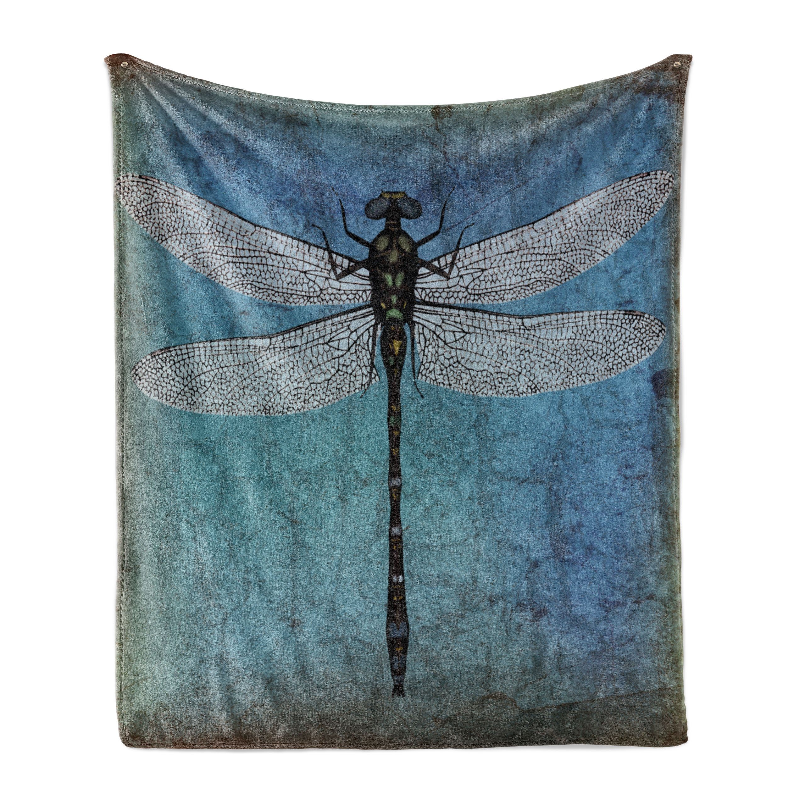 Wohndecke Gemütlicher Plüsch für den Innen- und Außenbereich, Abakuhaus, Grunge Dragonfly Bug Turquoise