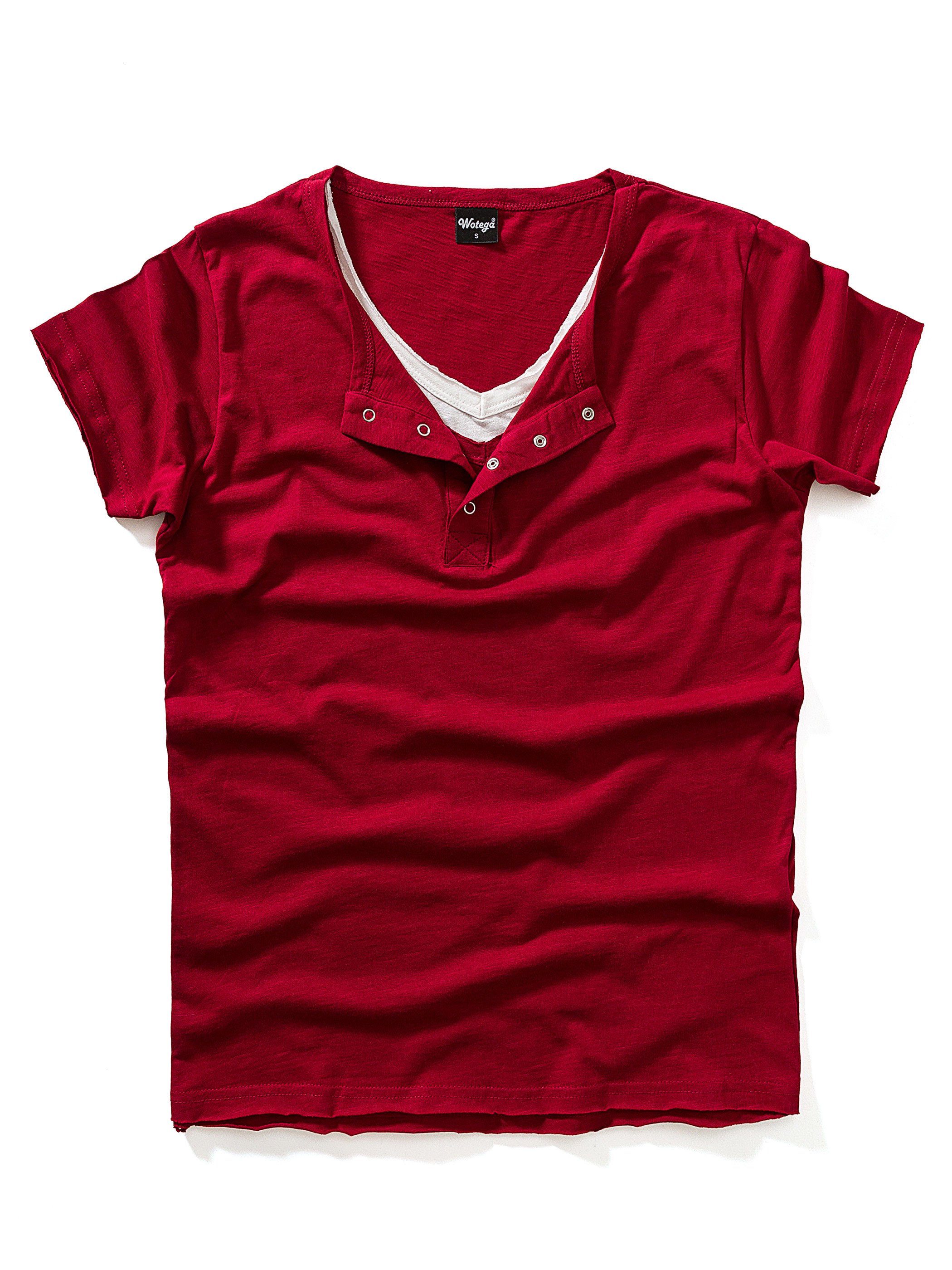 T-Shirt (Packung) T-Shirt T-Shirt V-Neck red Double Rot 190511) V-Neck Pete WOTEGA Pete Layer Layer Double (biking