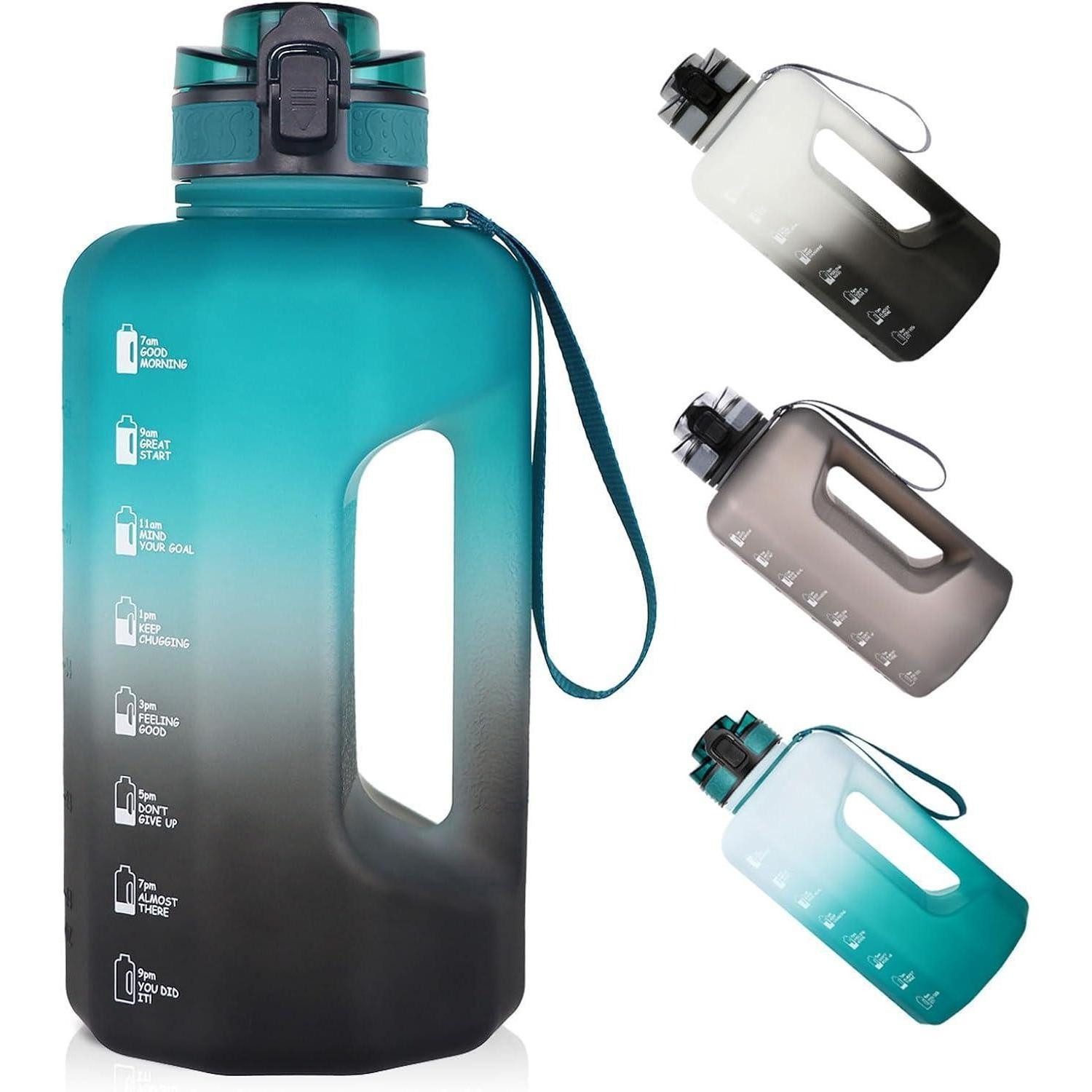 LuxusKollektion Trinkflasche Trinkflasche 2.2 Liter BPA Frei Zeitmarkierungen Training Grün Schwarz