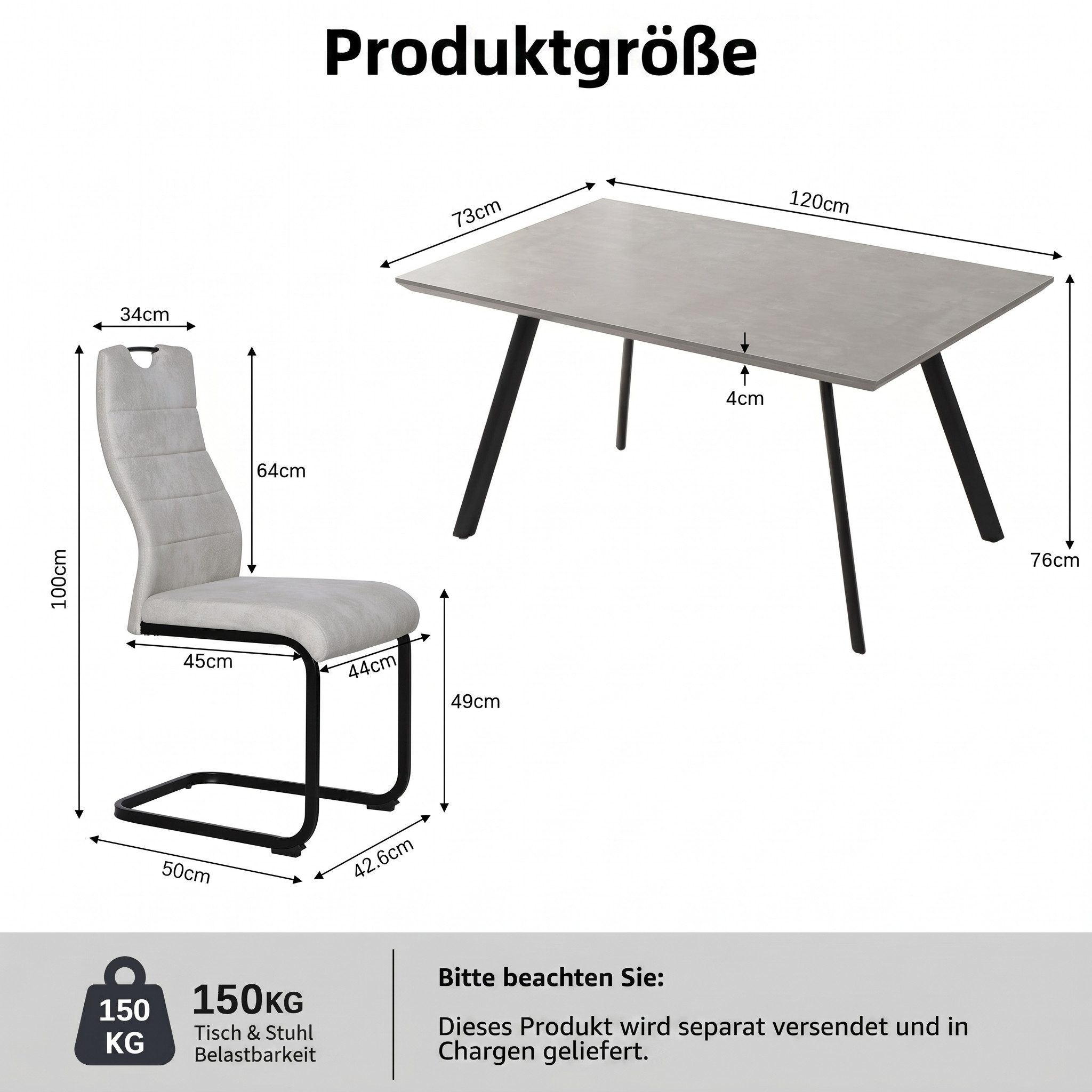 Jiexi Essgruppe Essgruppe 120x73cm MDF-Tisch Grau & Freischwinger Stühle
