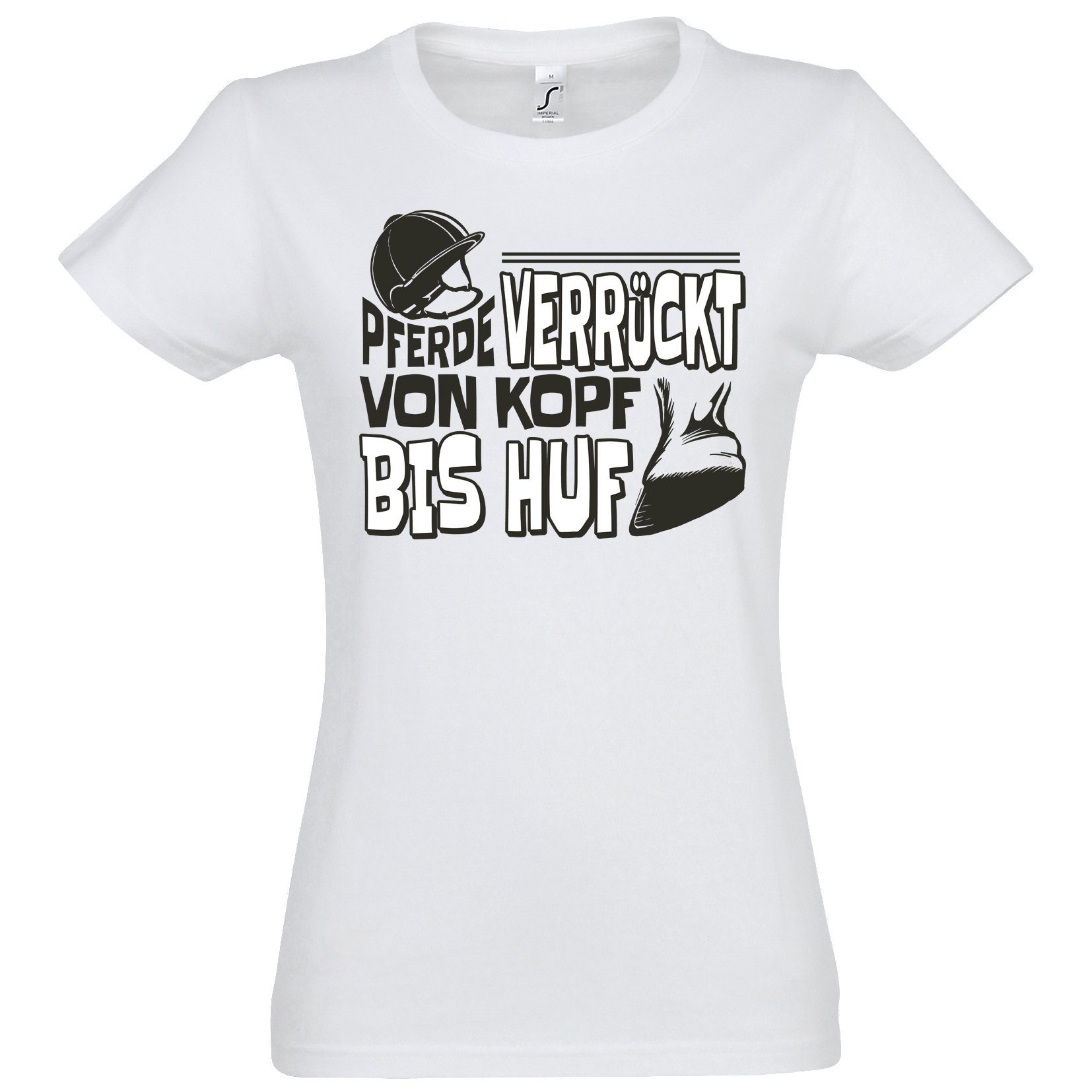 Youth Designz T-Shirt "Pferde Verrückt Von Kopf Bis Huf" Damen T-Shirt mit modischem Frontprint Weiß