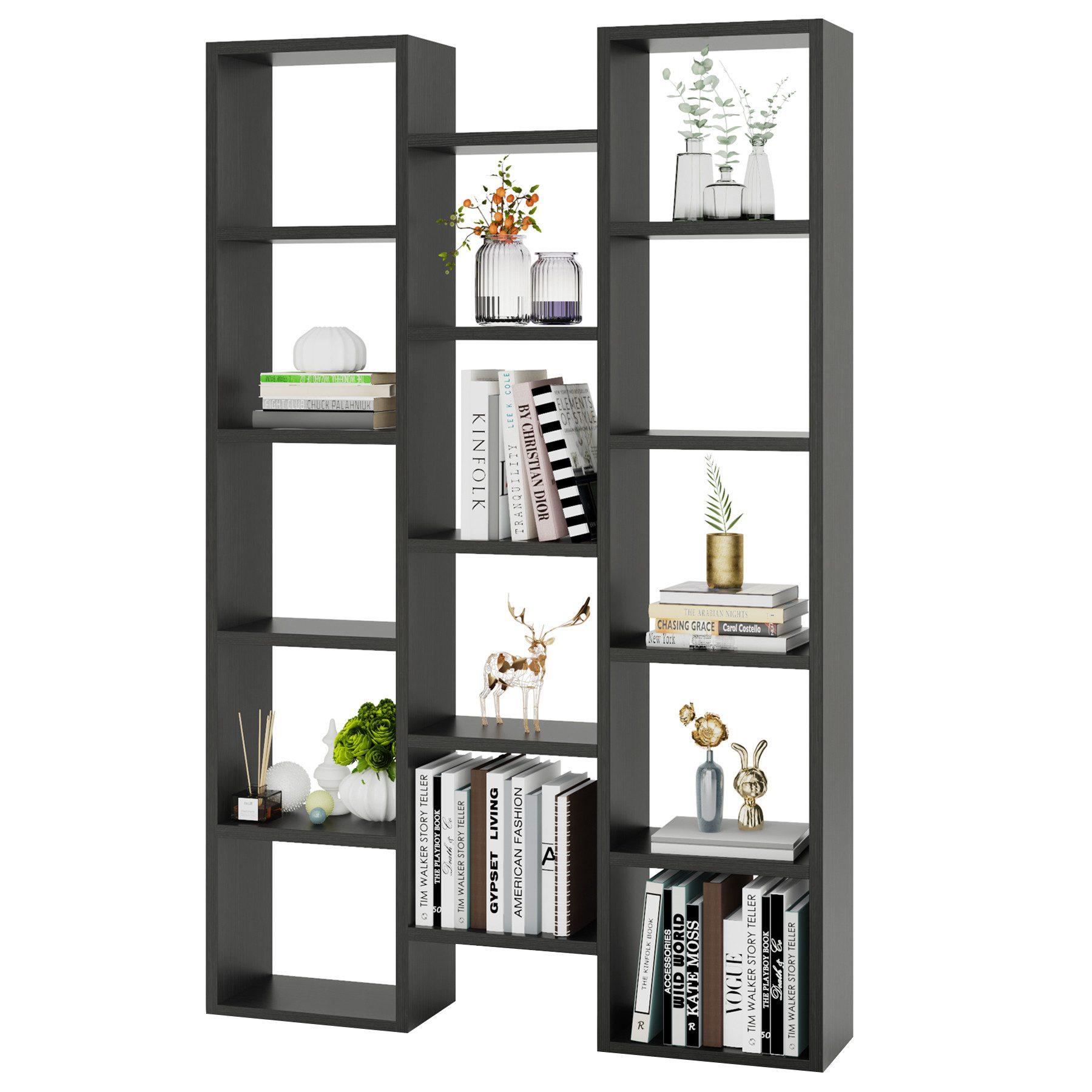 NUMENN Bücherregal 5-stöckig – 59,9x30x153,9 Cm, Aus Metall & Holz, Freistehend, Für Wohnzimmer, Büro & Mehr
