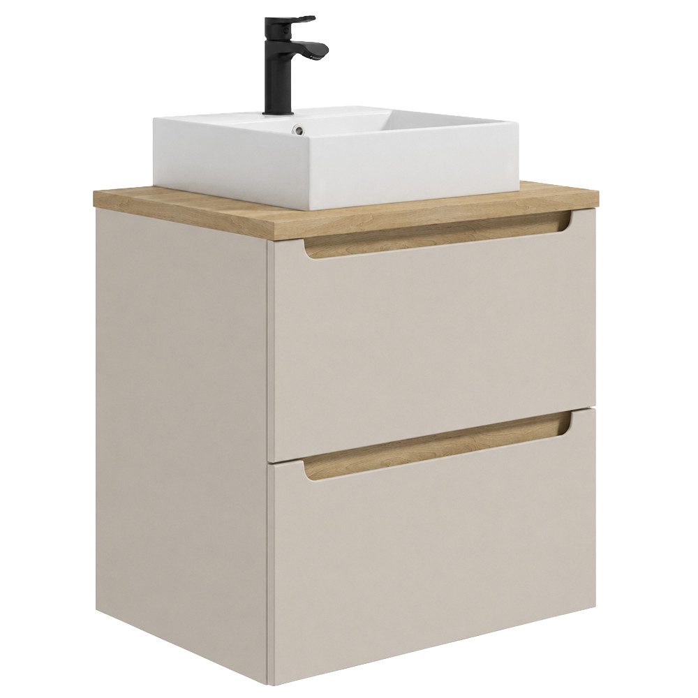Lomadox Waschtisch SOFIA-107-CASHMERE, Kaschmir Beige matt Buche 60 cm Softclose Keramik Aufsatzwaschbecken