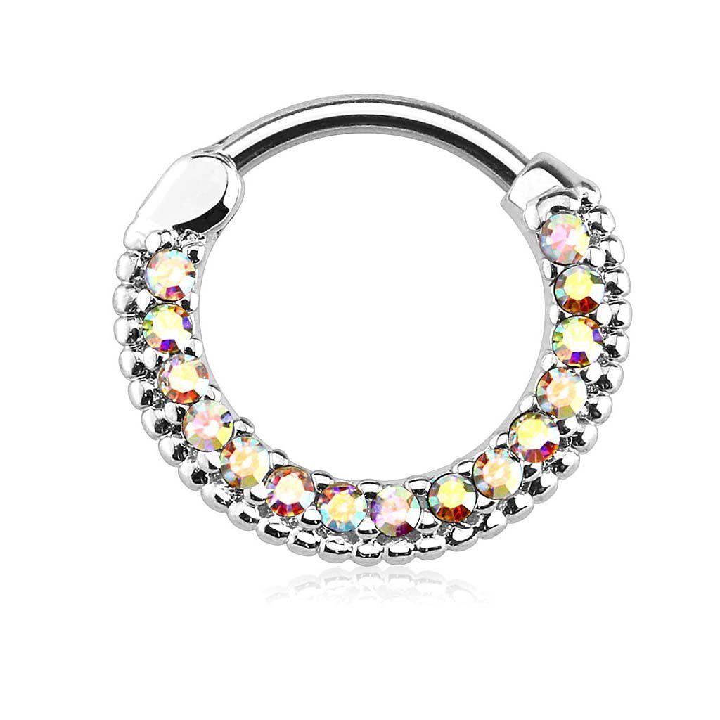 Lippen Nasen Ohr Piercing Ring Segment Clicker + Viele Kristall Steine