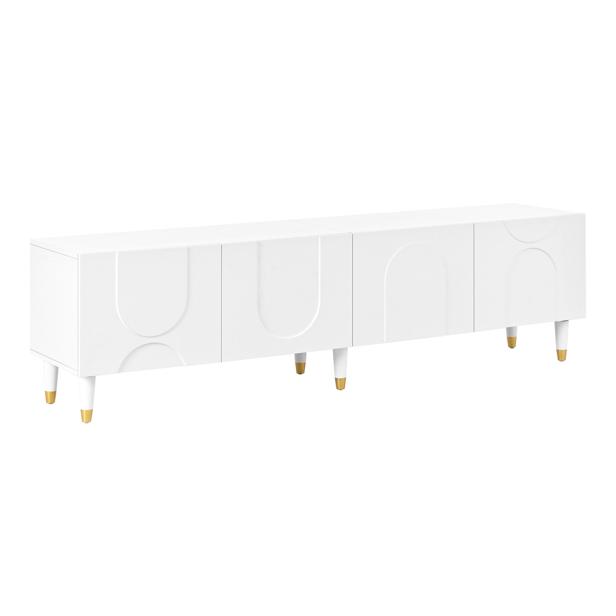 Merax Lowboard mit asymmetrischem Bogenrelief (180 x 40 x 50 cm, 1 St), TV-Schrank mit 4 Türen, Mehrfachstauraum & Massivholzbeine – Bild 5 von 5