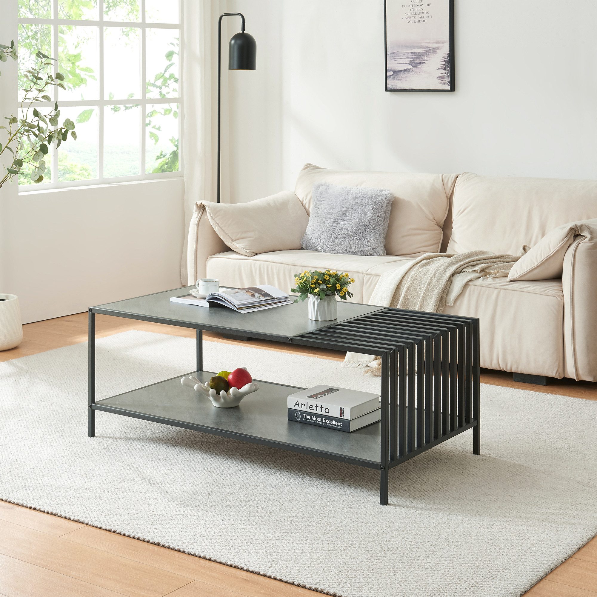 en.casa Couchtisch, »Pärghos« 120x60x45 cm Schwarz/Betonoptik günstig online kaufen