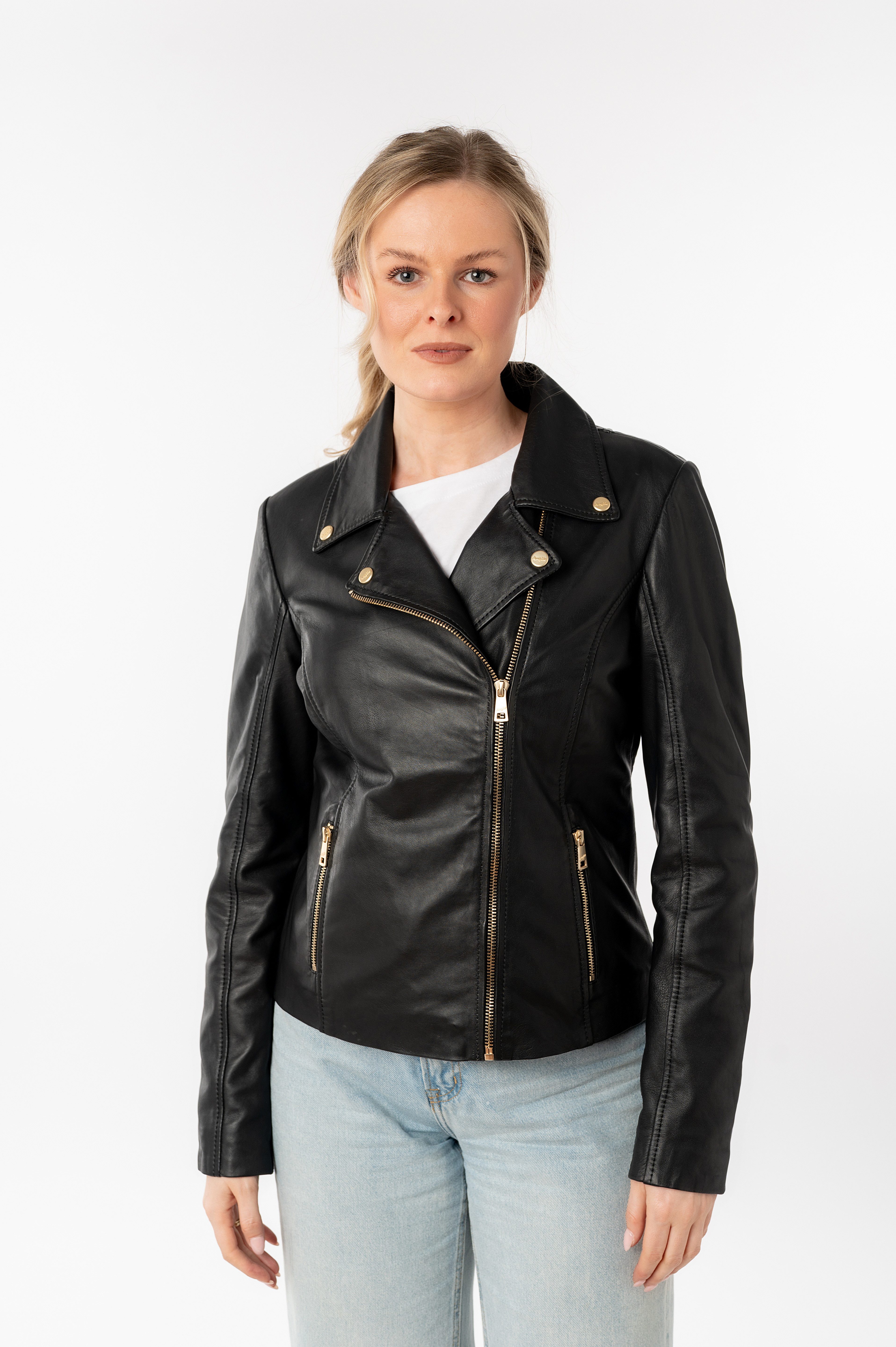 Mauritius Lederjacke MWFylli mit Knopfdetails, Reverskragen