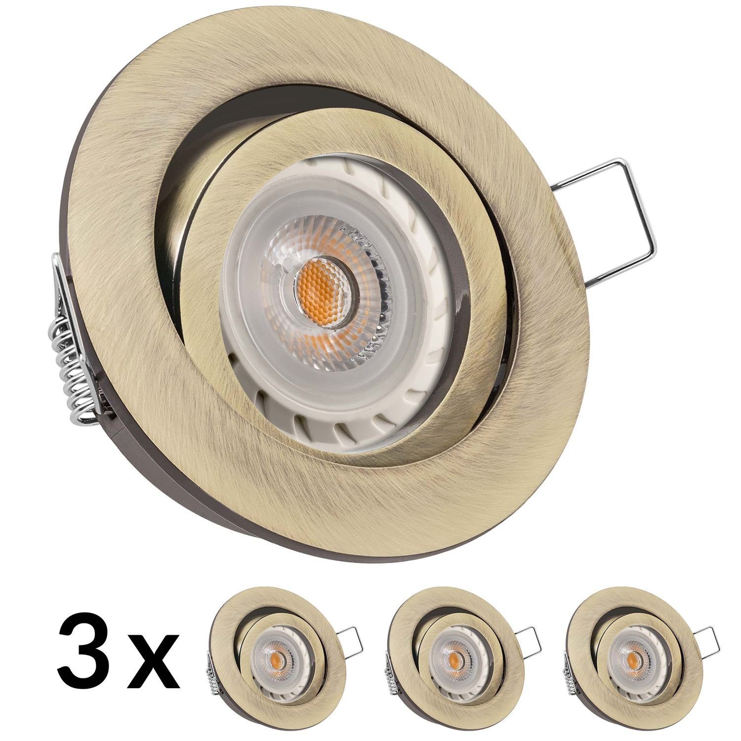 Markenstrahler Einbaustrahler von GU10 LED mit Messing LEDANDO LED Set LED LED Einbaustrahler 3er