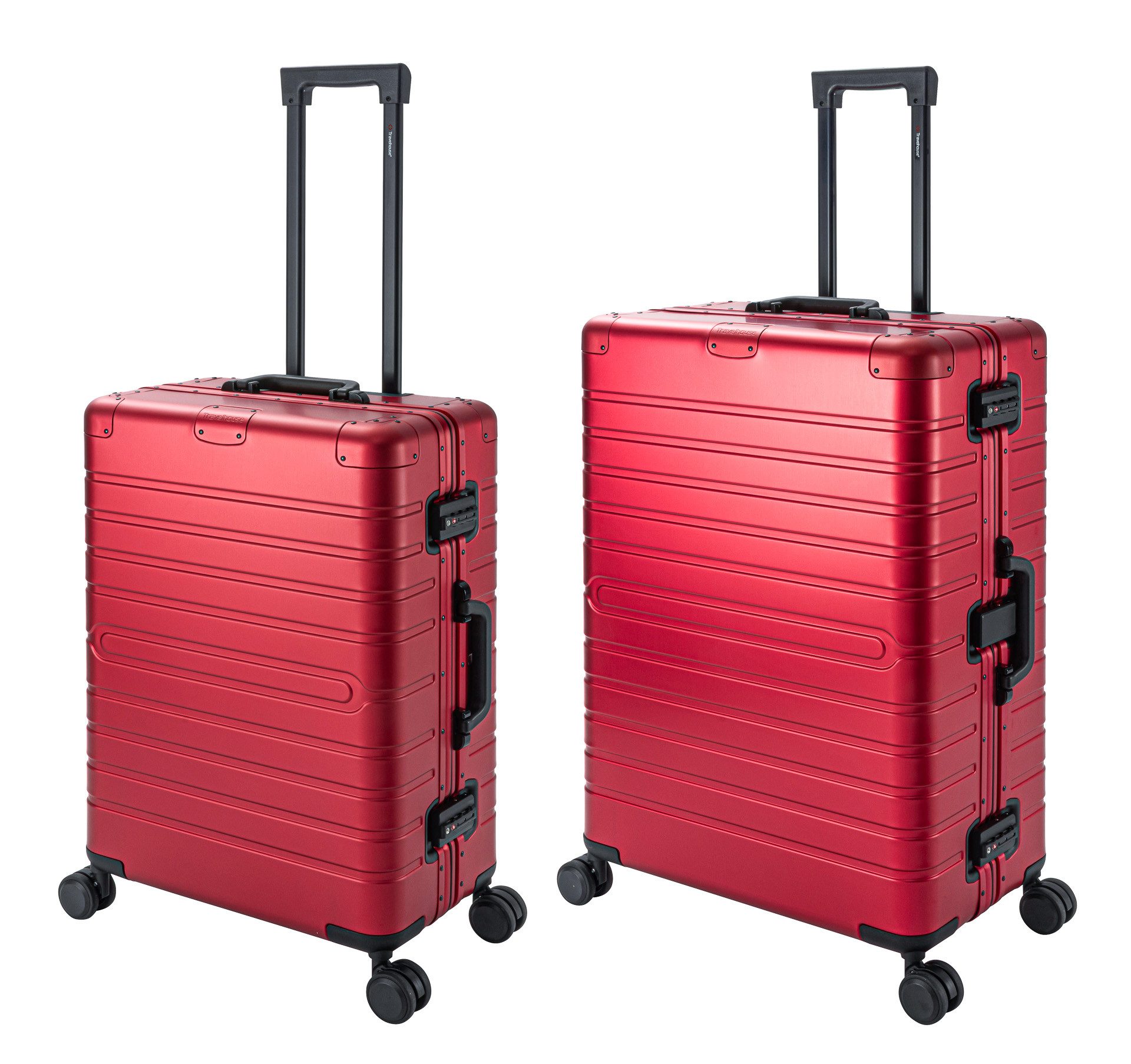 Travelhouse Trolleyset Oslo, 4 Rollen, (Spar-Set, 2 tlg., Hartschalen-Trolley Set), Aluminium Hartschale TSA Zahlenschloss Schnappverschluss