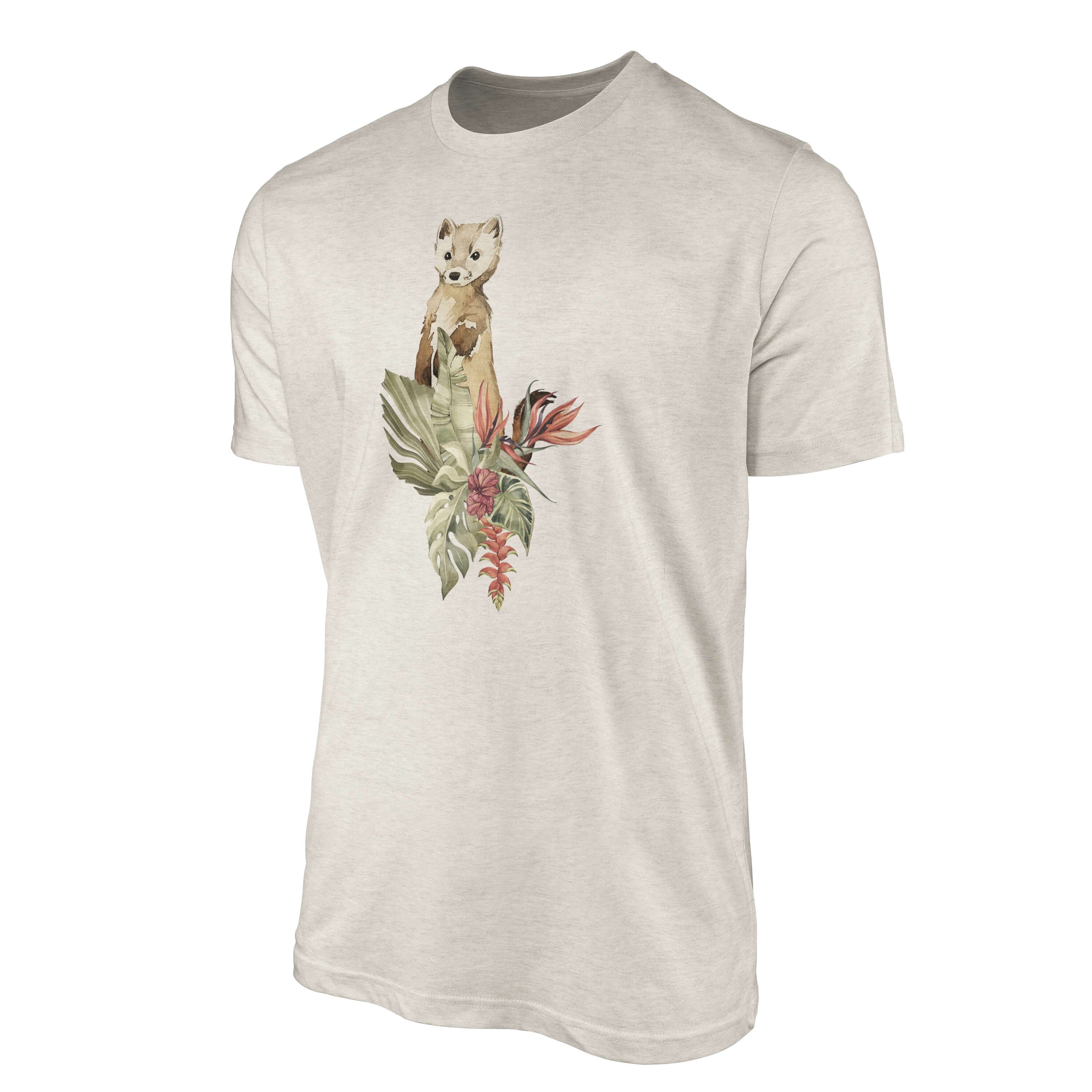 Herren Nachhaltig 100% Aquarell Art T-Shirt Blumen Ökomode Shirt Sinus Motiv (1-tlg) Wiesel au gekämmte Bio-Baumwolle T-Shirt