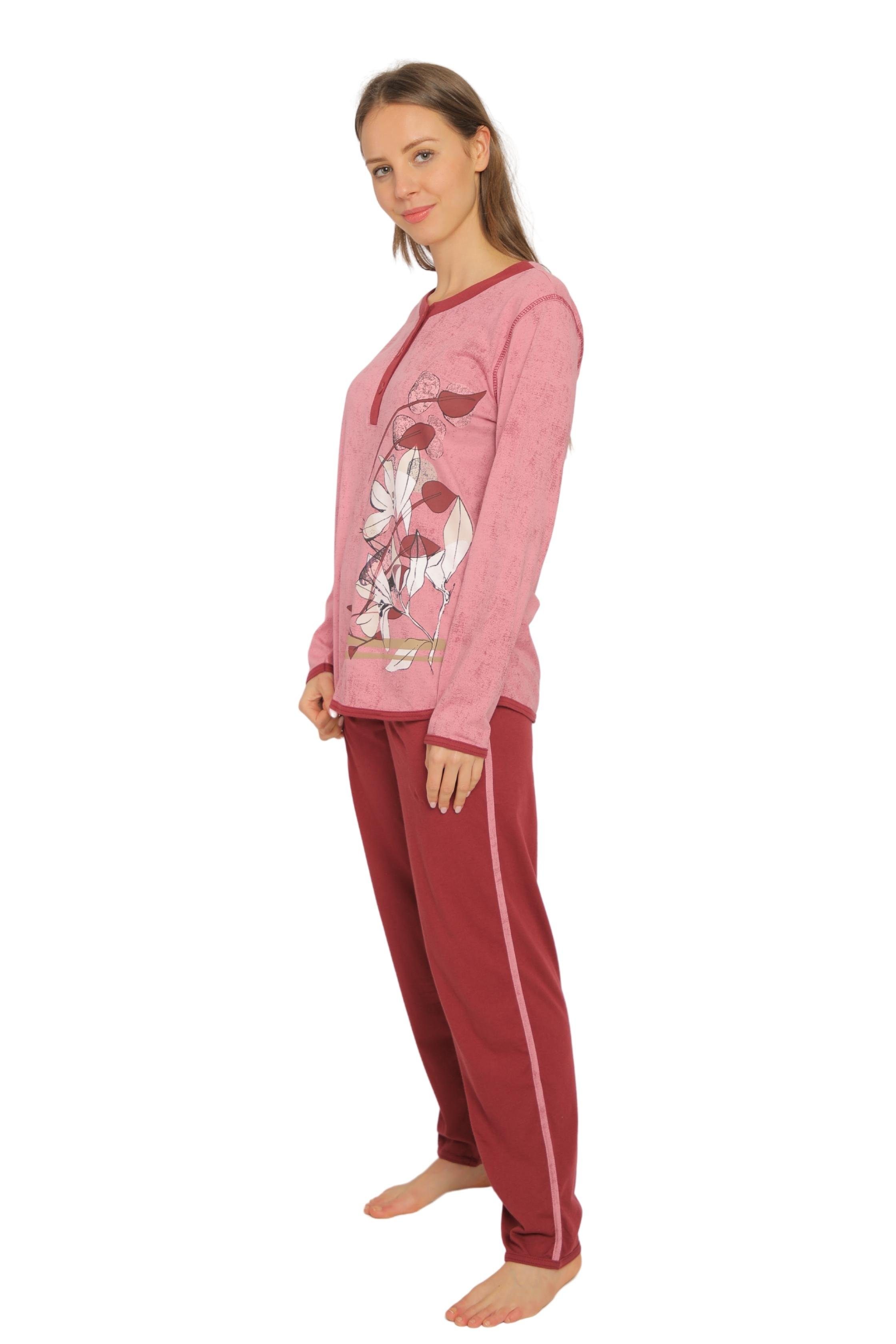 Consult-Tex Pyjama Damen Pyjama, Schlafanzug, Homewear Set DF419 (Packung) aus reiner Baumwolle-Jersey Qualität bordo
