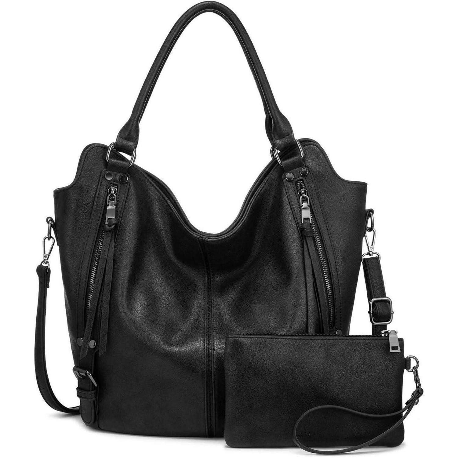 Shopper Große Shopper Damen Handtasche Leder Umhängetasche Set Schwarz