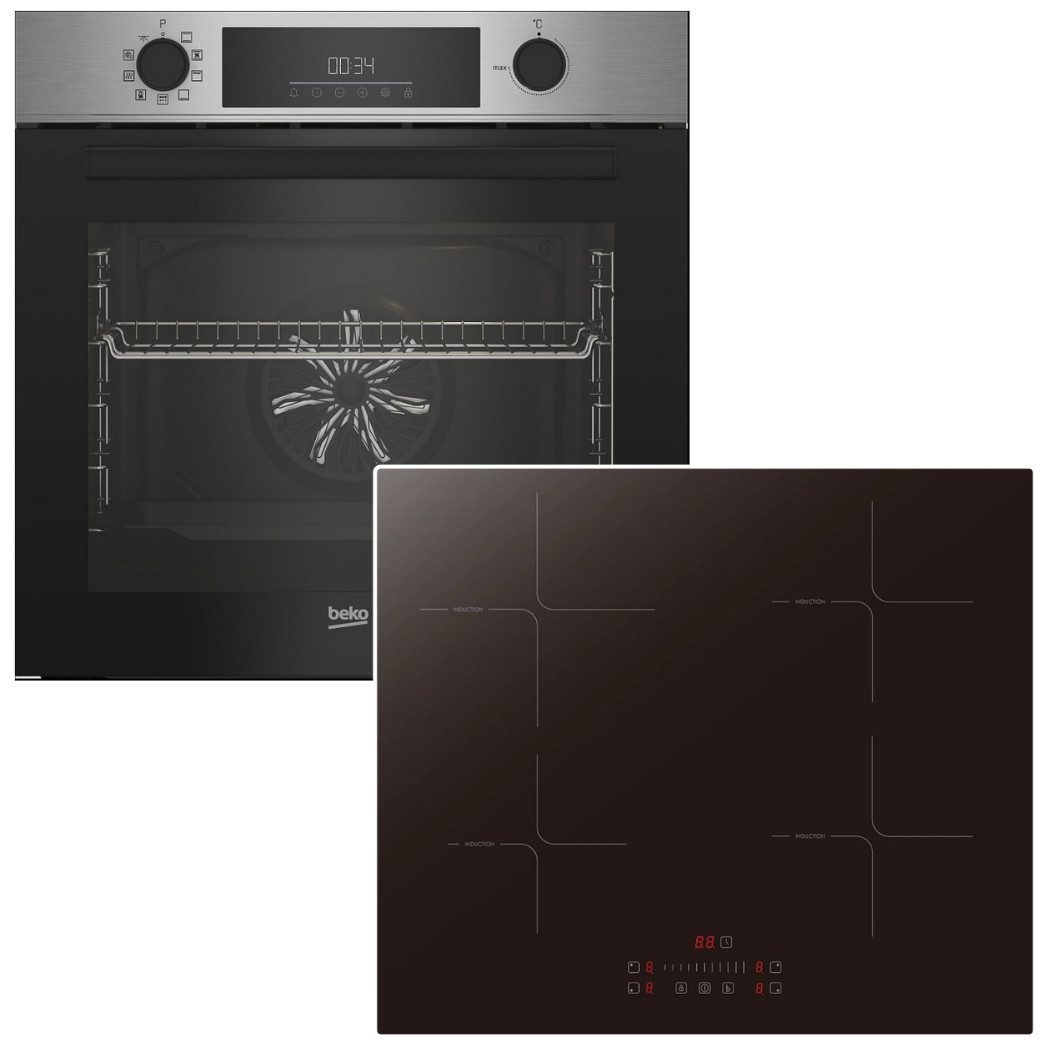 BEKO Backofen-Set Backofen Pyrolyse + PKM Induktionsfeld Booster TouchControl, Pyrolyse-Selbstreinigung