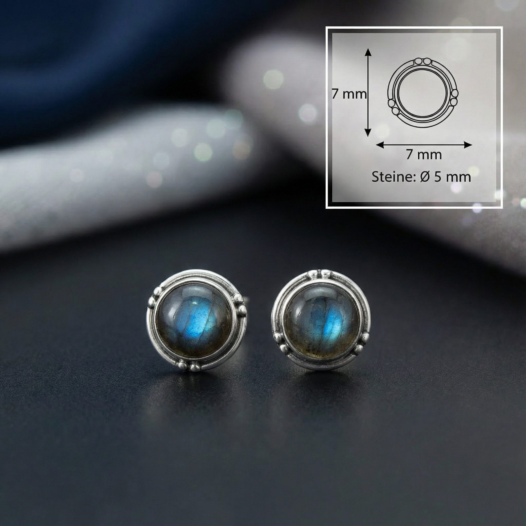 mantraroma Paar Ohrstecker LITANG aus 925 Silber mit Labradorit (Paar, Paar Ohrringe mit Schmuckbeutel), 925 Sterling Silber Ohrringe für Damen
