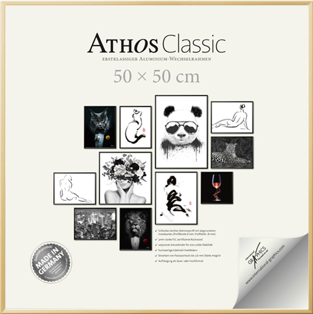 International Graphics 2020 GmbH Bilderrahmen Athos Classic+, Aluminium, Made in Germany, Wechselrahmen, Fotorahmen