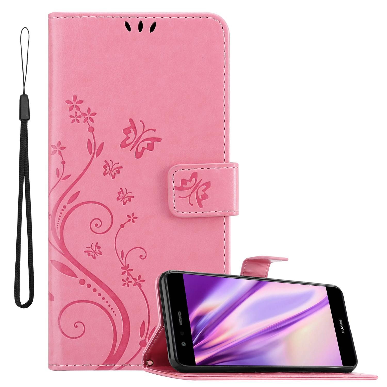 Cadorabo Handyhülle für Huawei P10 LITE Hülle Huawei P10 LITE, Hülle Schutzhülle Blumen Flower mit Standfunktion Kartenfach Magnet