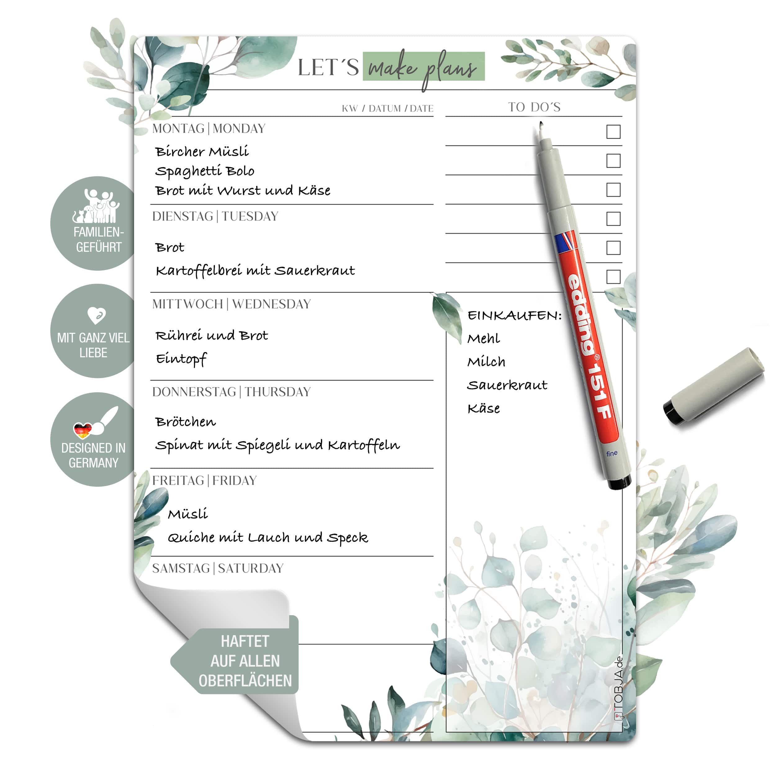 TOBJA Memoboard Menüplaner Woche, abwischbarer Wochenplaner inkl. Markensti günstig online kaufen