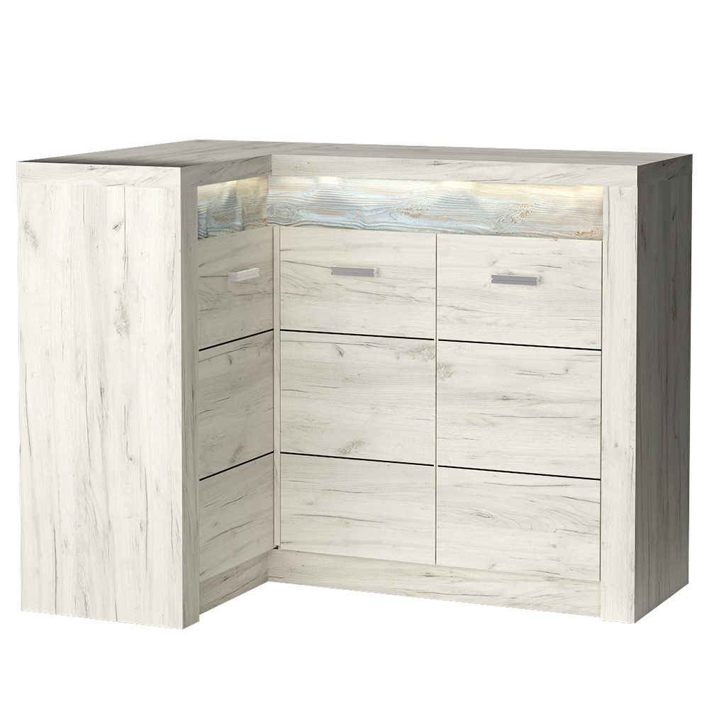 Lomadox Kommode INGENIO-161, Eckschrank Sideboard Wohnzimmerschrank modern Esche in weiß