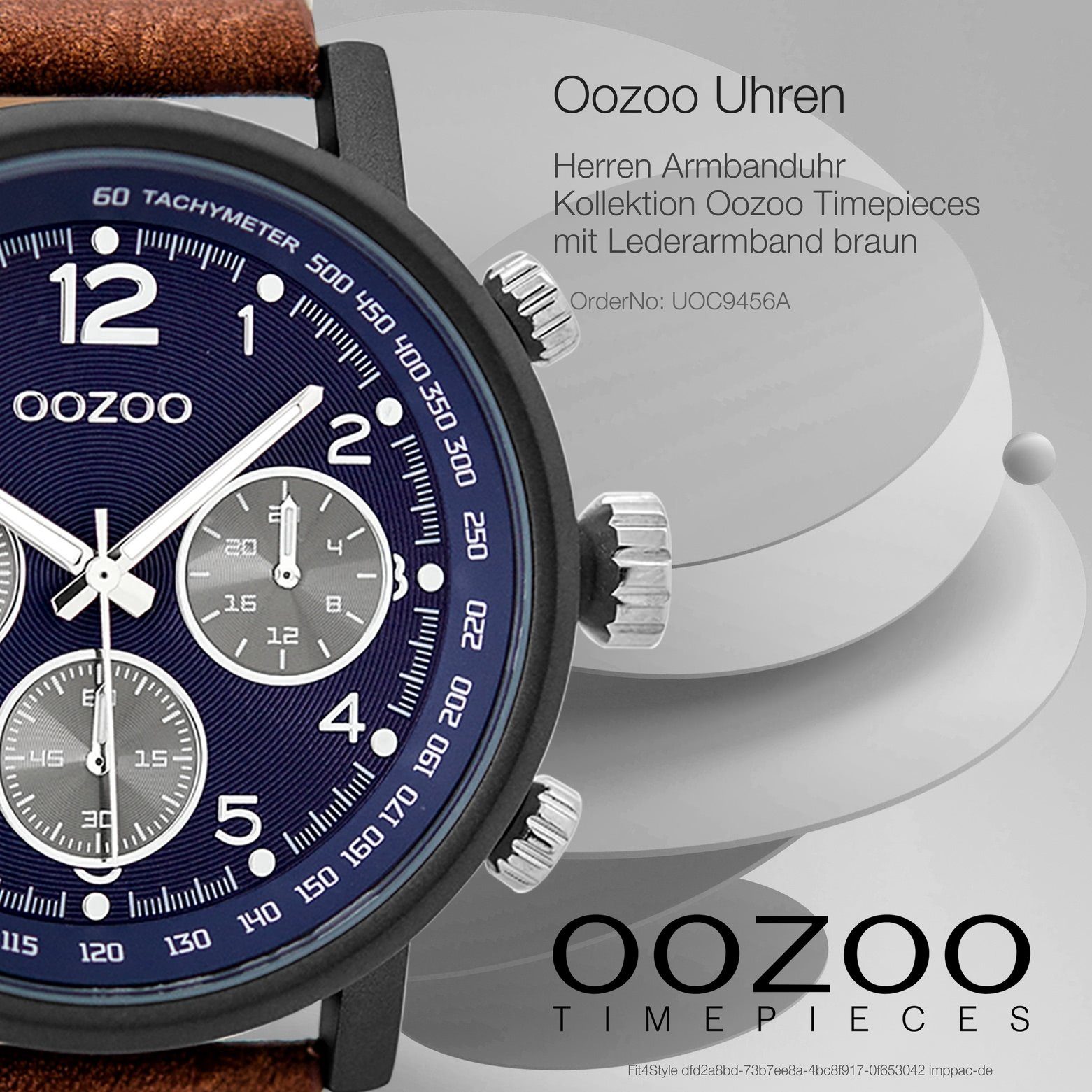 Herren Uhren OOZOO Quarzuhr UOC9456A Oozoo Herren Armbanduhr braun Analog, Herrenuhr rund, extra groß (ca. 48mm), Lederarmband, 
