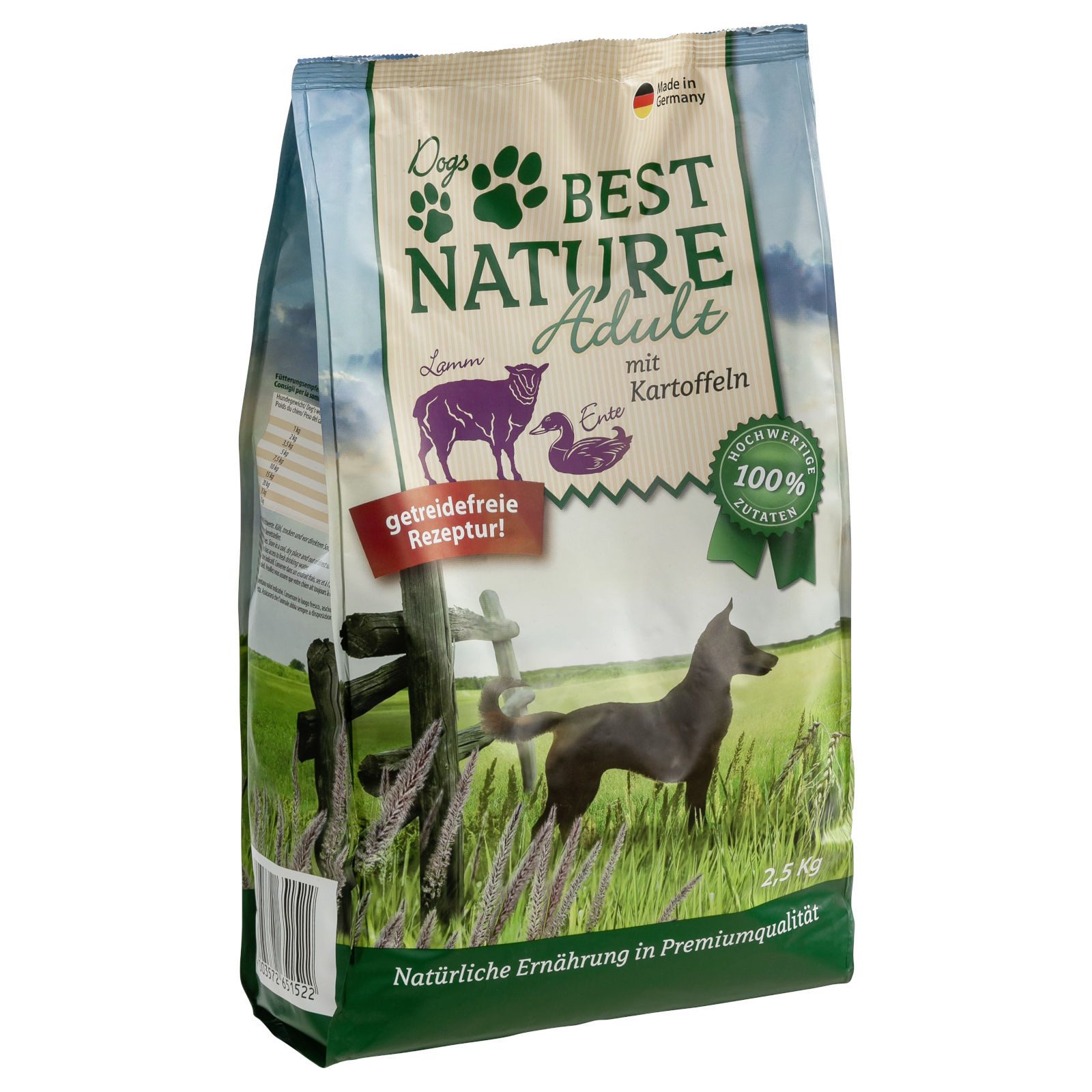 Best Nature Adult Trockenfutter für Hunde, 2,5kg, Lamm, Ente und Kartoffeln, Alleinfuttermittel für: Hund