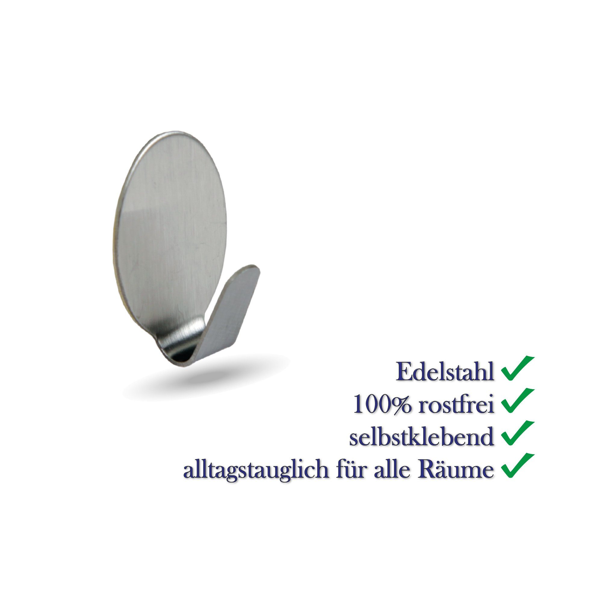 Bestlivings Wandhaken 76409 Selbstklebehaken, Badezimmer, Türen, Duschen, ebene Flächen, glatte Flächen, (Oval, 6-St., 1,8cm x 2,7cm), Silber aus Edelstahl, Rostfrei Aufhänger Bilderhaken ohne Bohren