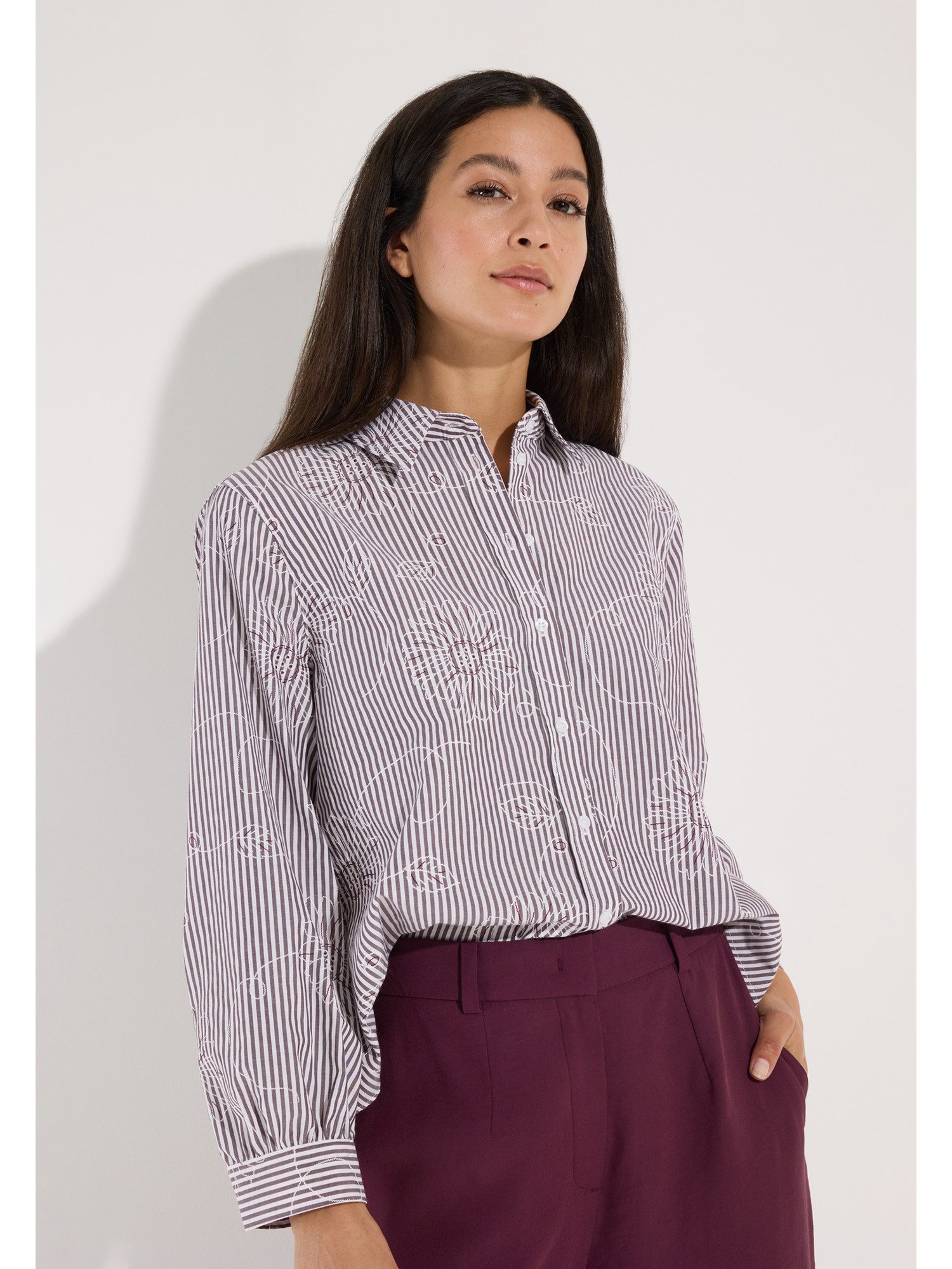 Langarmbluse feminine Bluse, Streifen u. Blumendessin