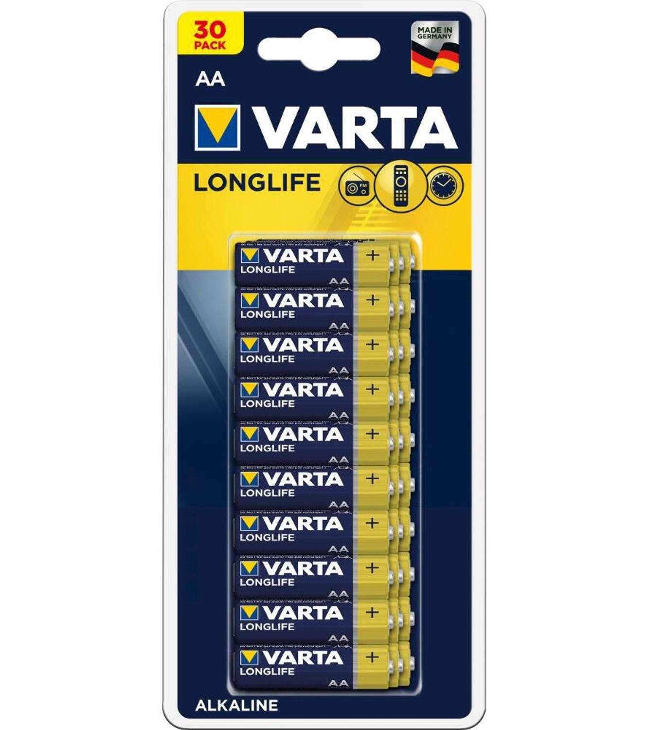 VARTA 12x 30er-Packung Longlife Alkaline-Batterien 3 Batterie, (360 AA LR6 St) 1,5V Großpackung