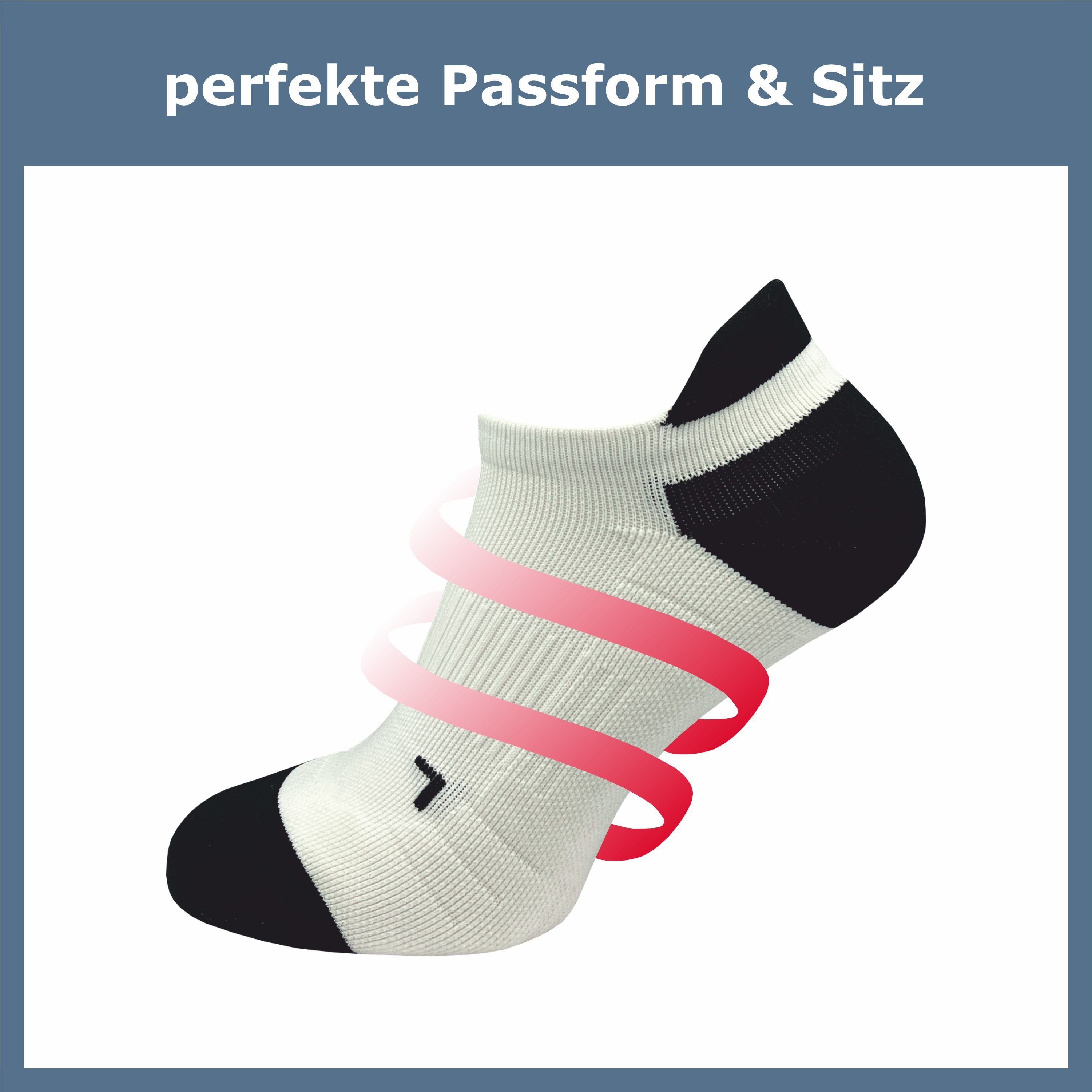 GAWILO Laufsocken (kurz) für Herren mit Kompression & Polsterung, bunt, schwarz & weiß  (5 Paar) Anatomisch korrekt für den linken und rechten Fuß gestrickt