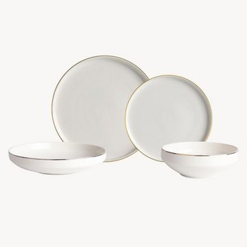 Zoha Geschirr-Set Pure Gold 24 - teiliges Geschirrset Weiss (24-tlg), 6 Personen, Porzellan, Geschirr Set, Tafelservice