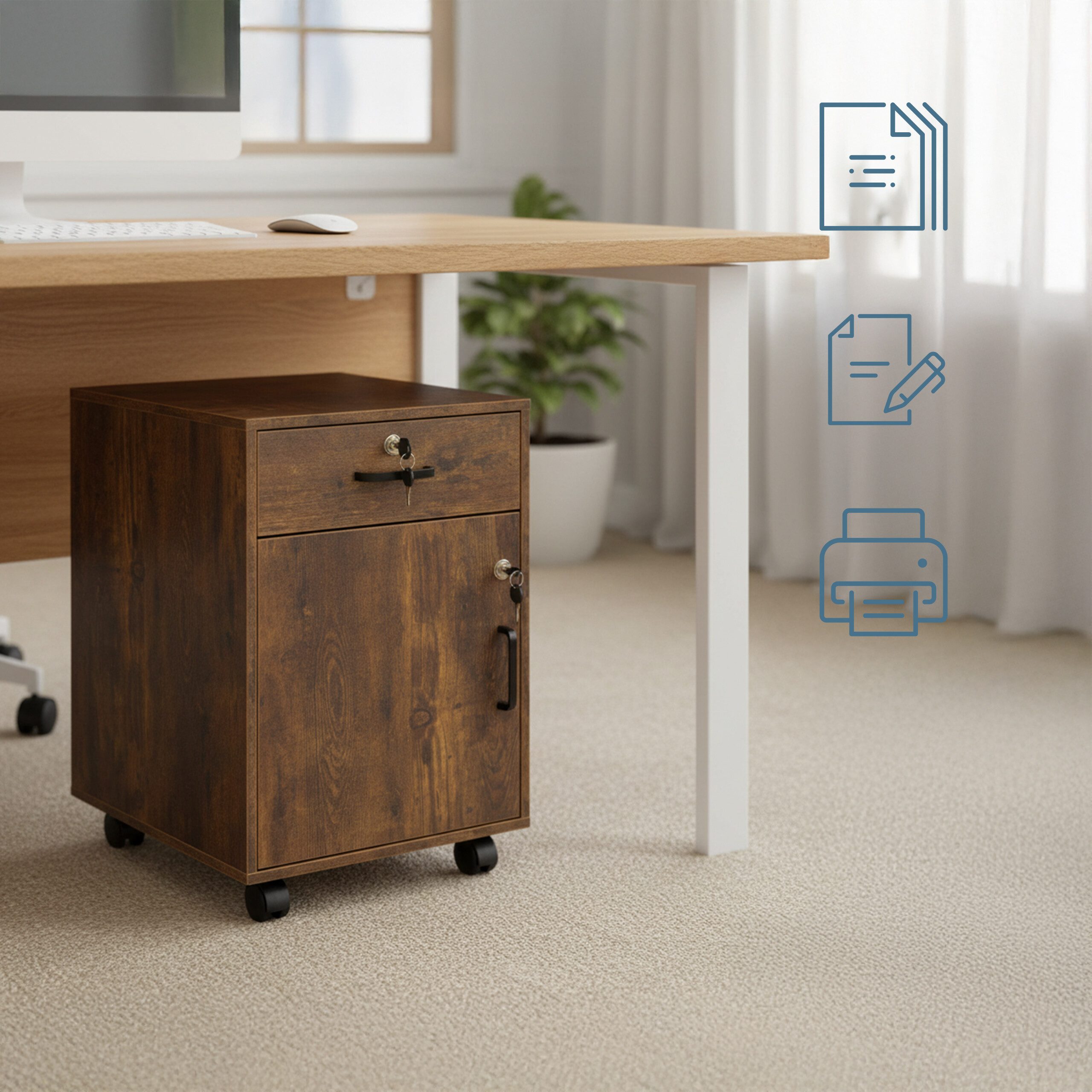 relaxdays Rollcontainer Abschließbarer Rollcontainer, Vintagebraun günstig online kaufen