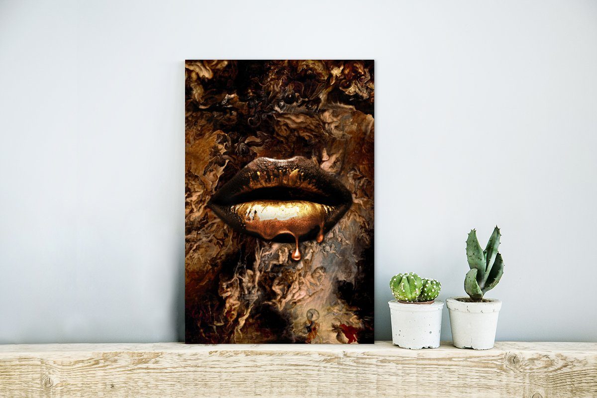 MuchoWow Metallbild Gold - Lippen - günstig online kaufen