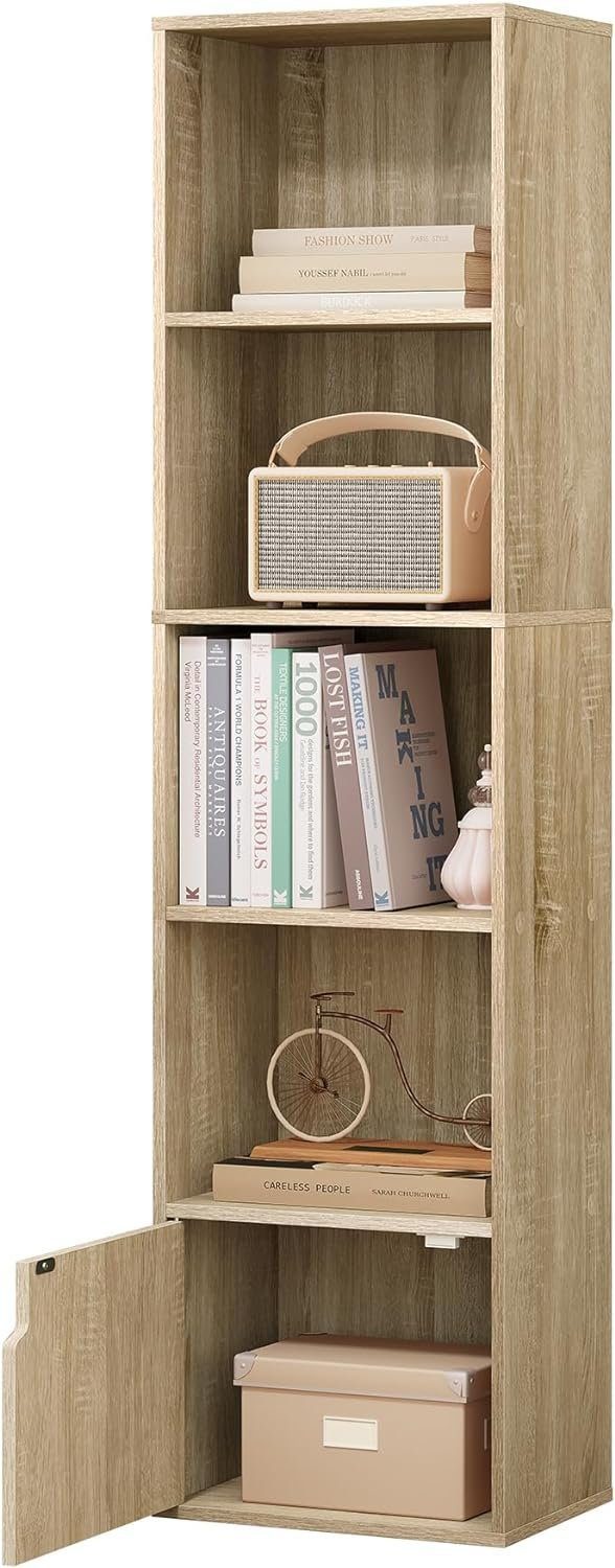 EUGAD Bücherregal, 1-tlg., mit 5 Fächern 1 Tür aus MDF, 34x132x24cm