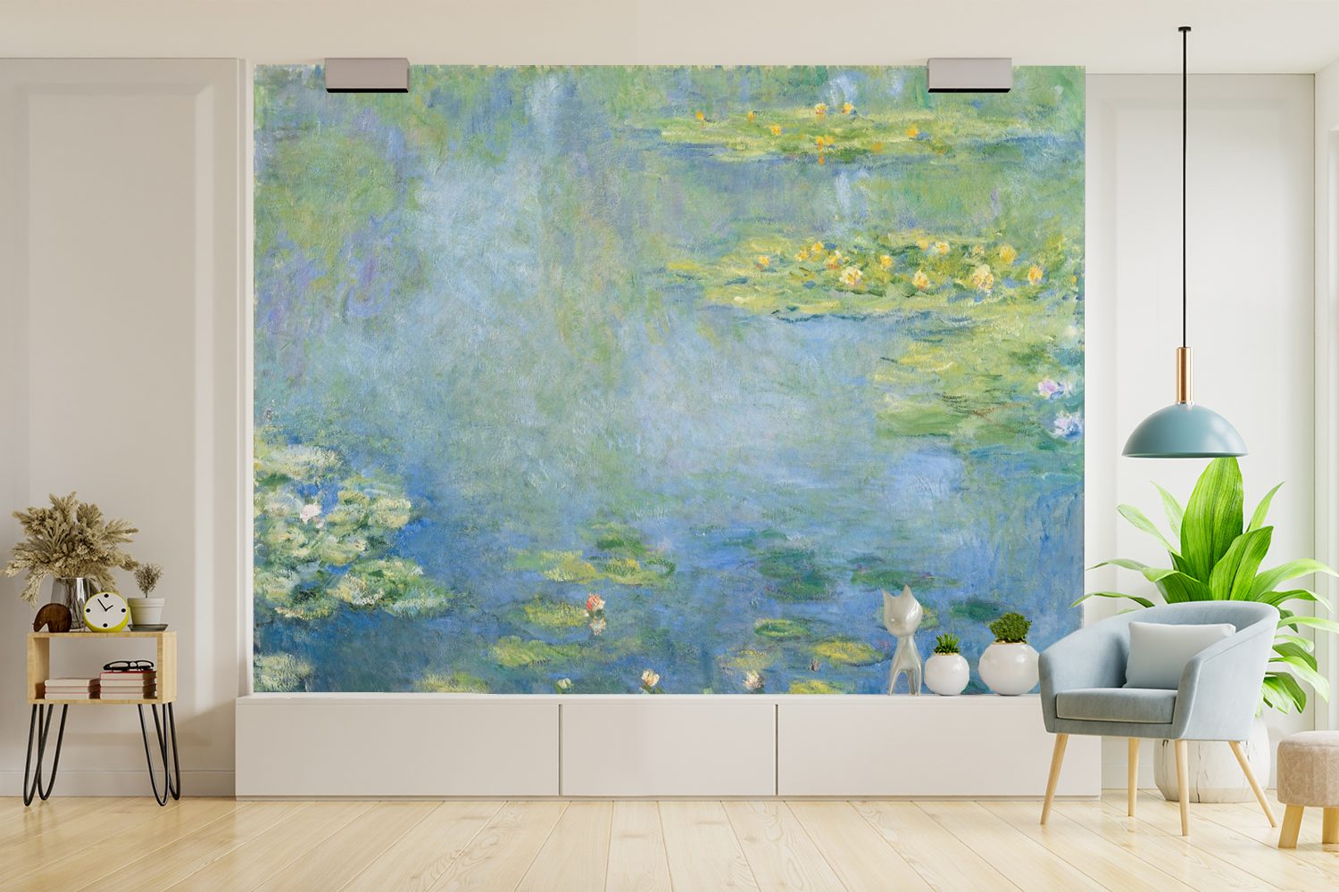 Matt, - Wohnzimmer, Seerosen von Wandtapete Vinyl St), Claude für Gemälde Monet, MuchoWow Tapete Montagefertig Fototapete bedruckt, (5