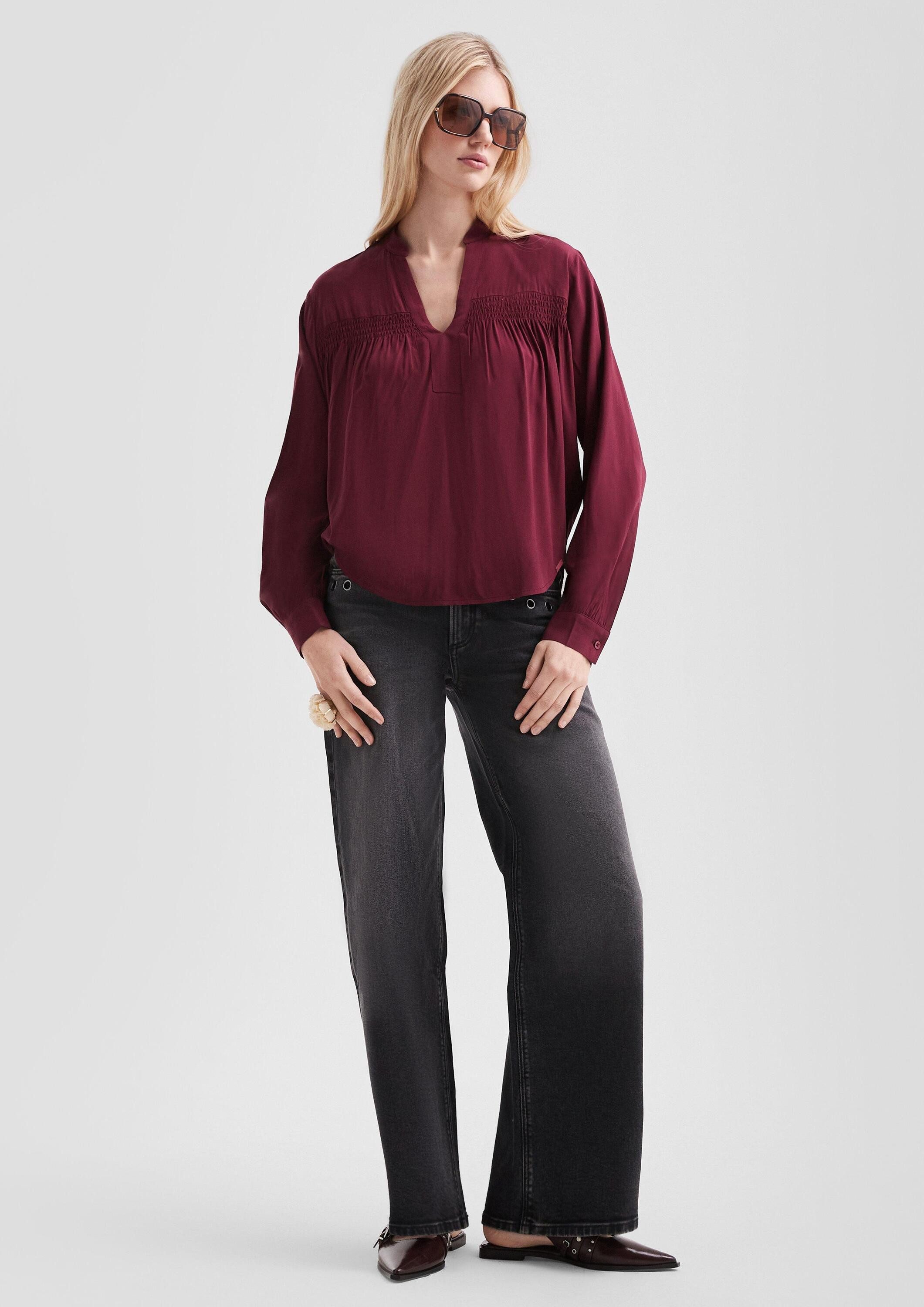 QS Langarmbluse Bluse Feminine Bluse aus Viskose mit Smock-Detail