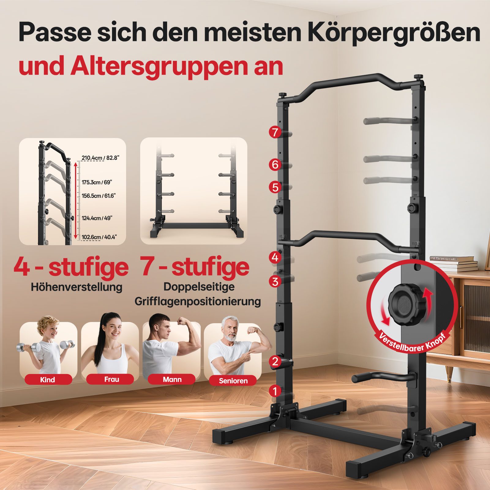 JOROTO Klimmzugstange JOROTO faltbarer Kraftturm, 7 Stufen einstellbar, Heimgymnastikgerät.