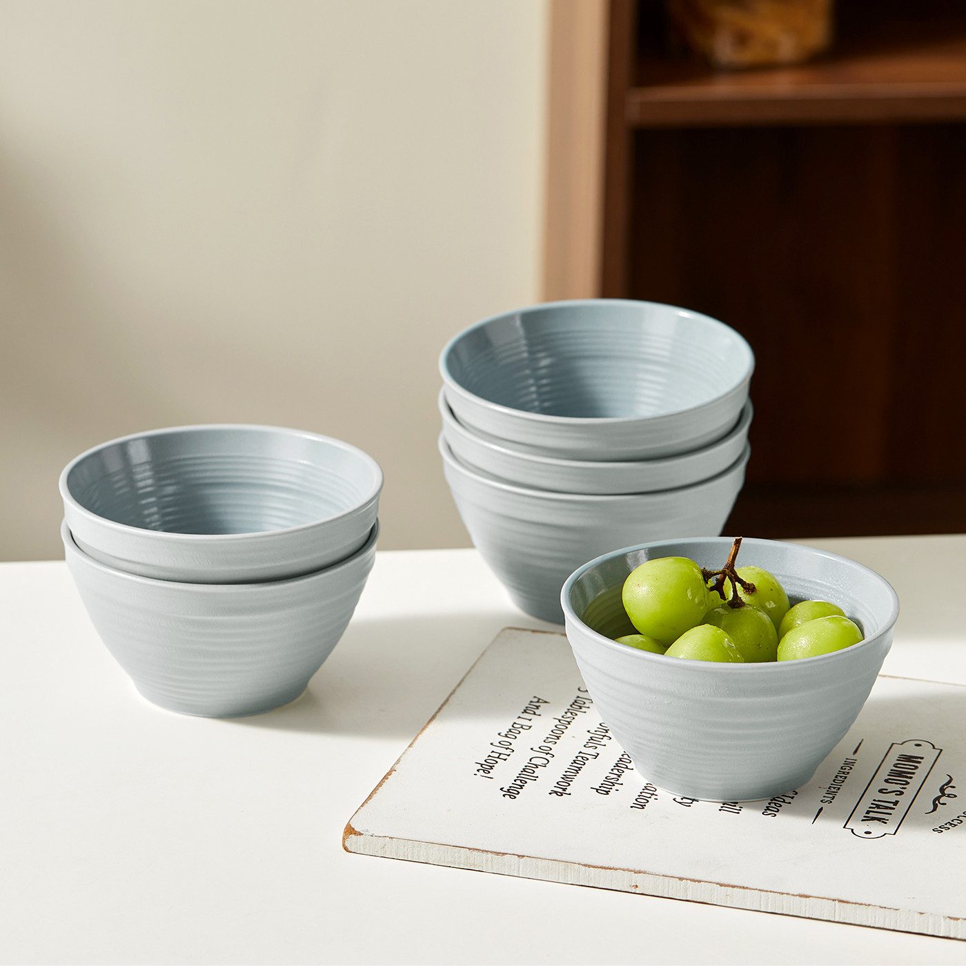 JIWOO Müslischale 6er Ø11,8cm, Frühstückschalen Eisschale Dessertschalen Schale, Keramik, (Schaleset, 6-tlg), Porzellan Hochwertiges Schalen Grau Mikrowellenofen Spülmaschine