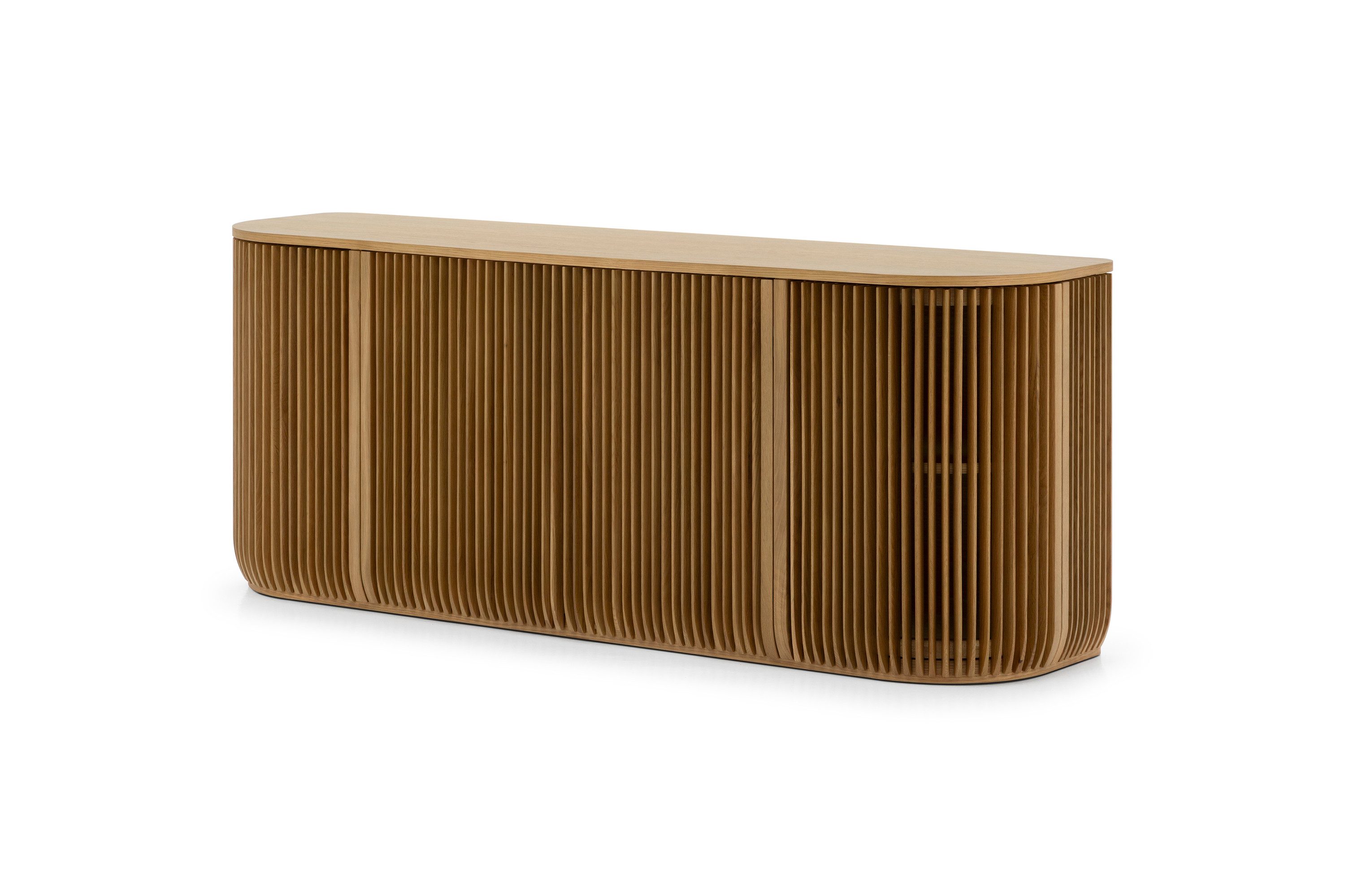 Woodek Design Sideboard FRANZ aus massiver Eiche und Eichenfurnier, natur matt lackiert (natur matt lackiert, 1 St., Türen mit Soft-Close-System), Breite 175 cm, Höhe 69 cm, Tiefe 45 cm