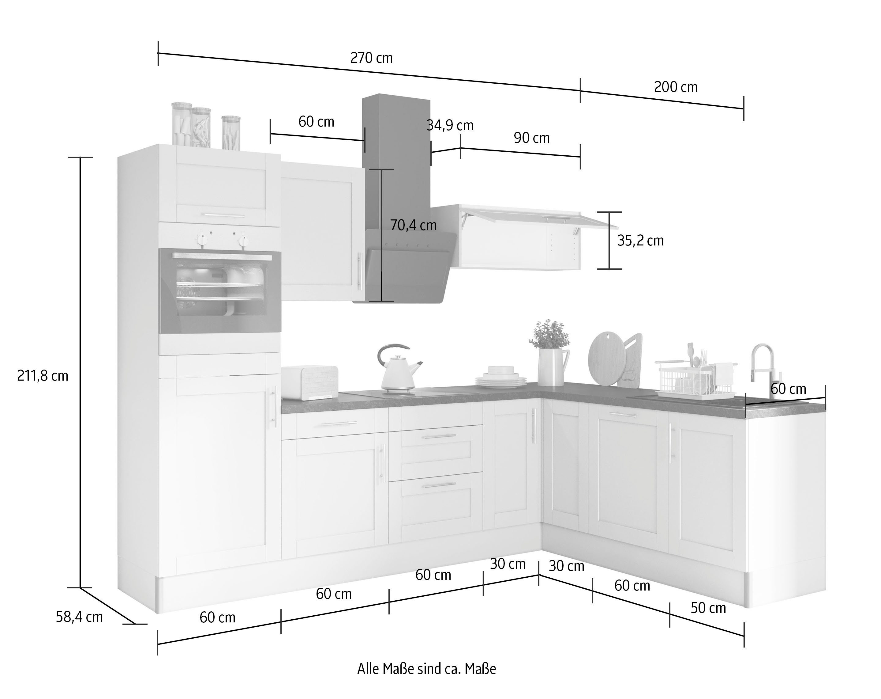 KOCHSTATION Küche KS-Ahus, 200 x 270 cm breit, wahlweise mit E-Geräten, Soft Close Funktion