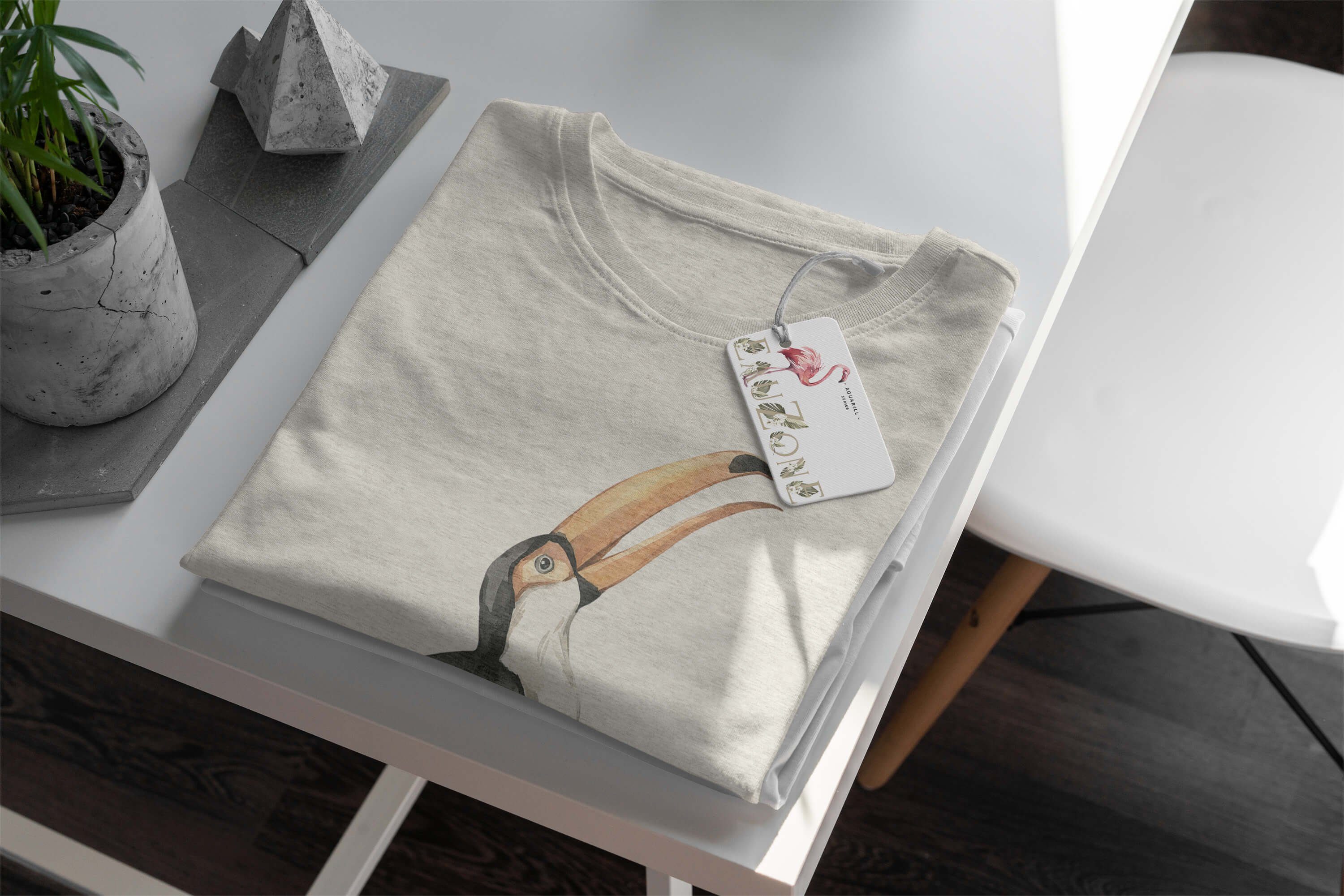 Motiv Herren Sinus Aquarell Ökomode Bio-Baumwolle Shirt Vogel T-Shirt Art (1-tlg) Organic T-Shirt Farbe Tukan Nachhaltig