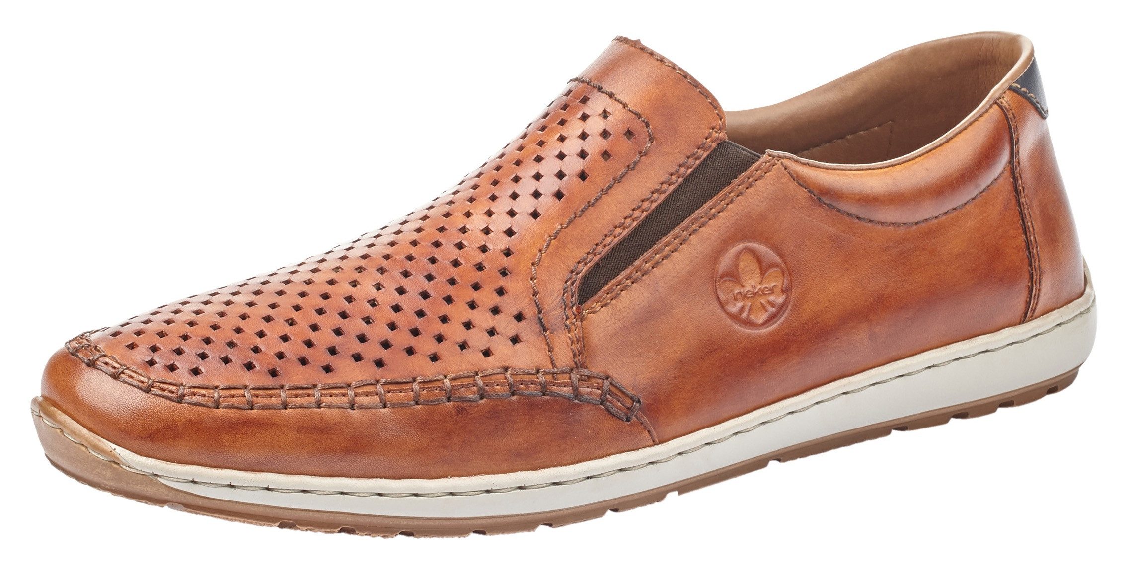 Rieker Slipper Slip on Sneaker, Schlupfschuh, Loafer mit perforiertem Blatt günstig online kaufen