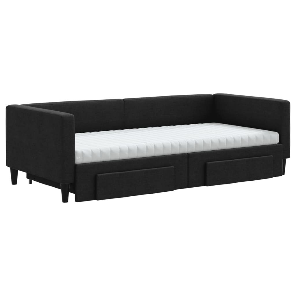 vidaXL Gästebett 90 x 200 cm Tagesbett Ausziehbar mit Schubladen Schwarz 90x200 cm Stof