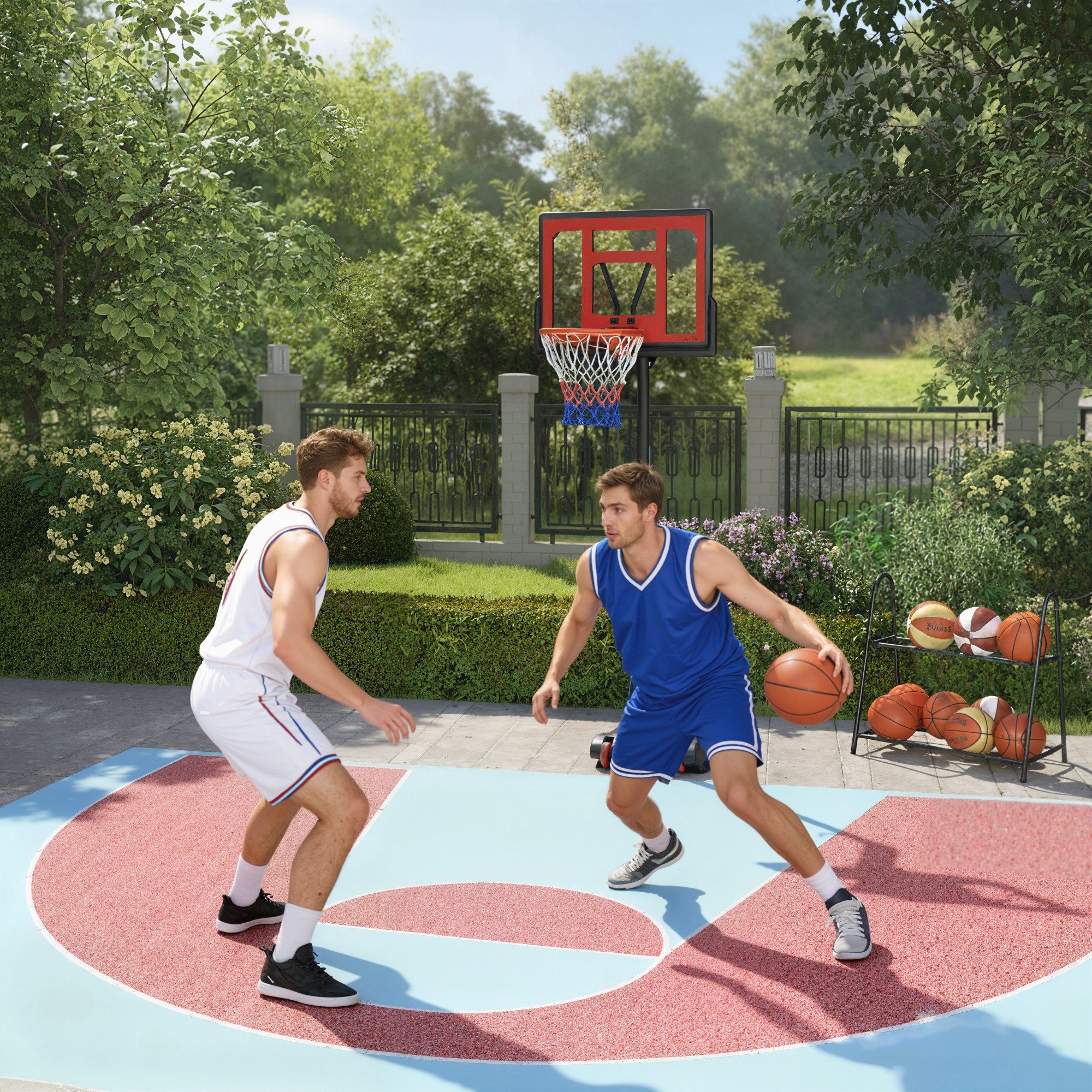 HOMCOM Basketballständer mit Rollen, 160-210 cm höhenverstellbar, 83x59cm Rückwand (Basketballkorb mit Ständer, 1-St., Basketballkorb), für Jugendliche im Hinterhöfen, Gärten, Garagen