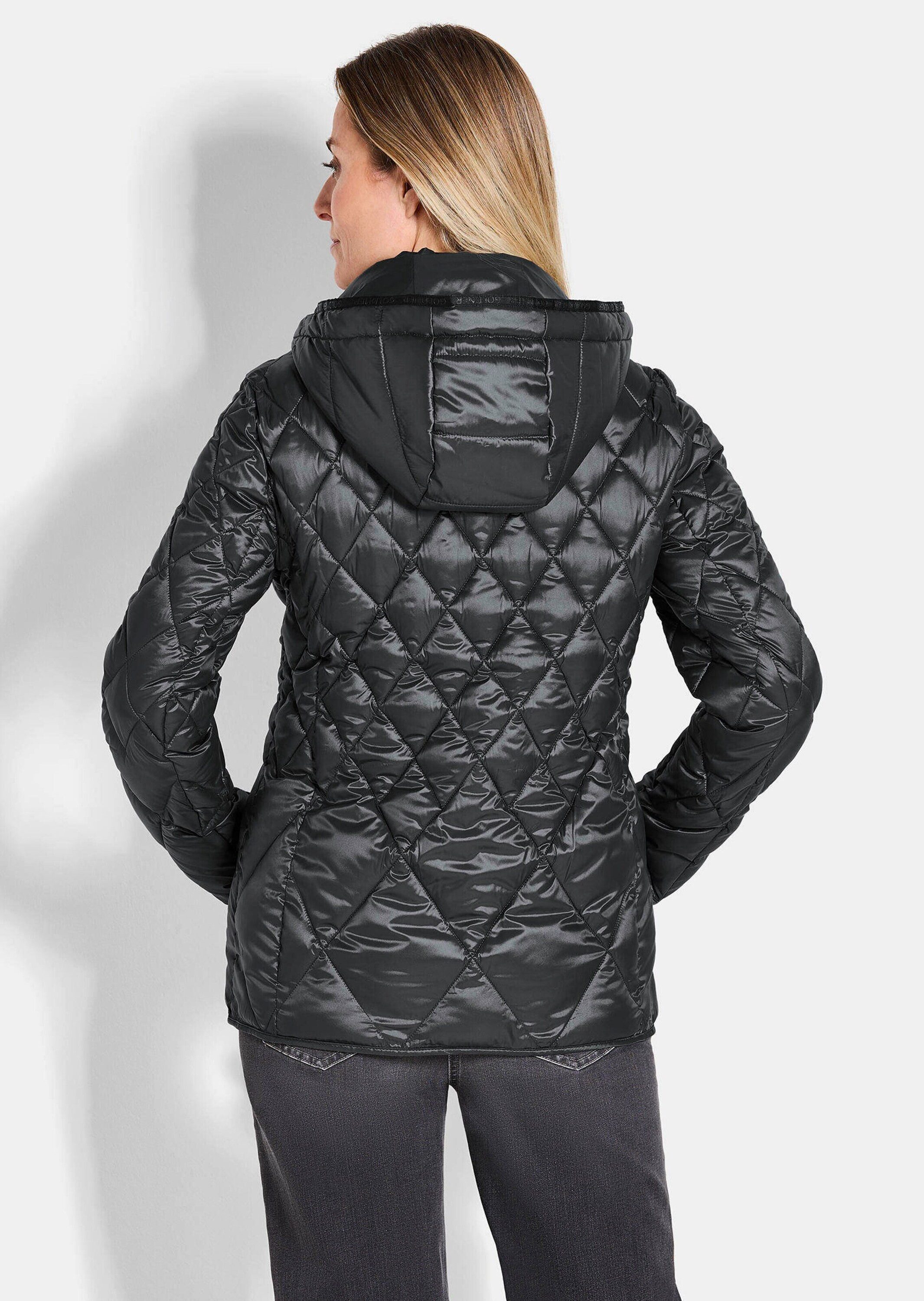 GOLDNER Outdoorjacke Kurzgröße: Winterjacke mit Metallic-Glanz Kapuzenjacke mit Stehkragen, 2-Wege-Reißverschluss und Langarm