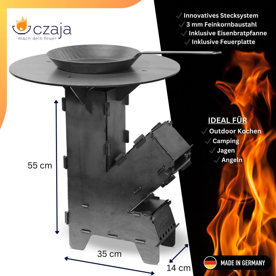 Czaja Feuerschale Czaja® Raketenofen inkl. Grillplatte und Eisen Bratpfanne günstig online kaufen