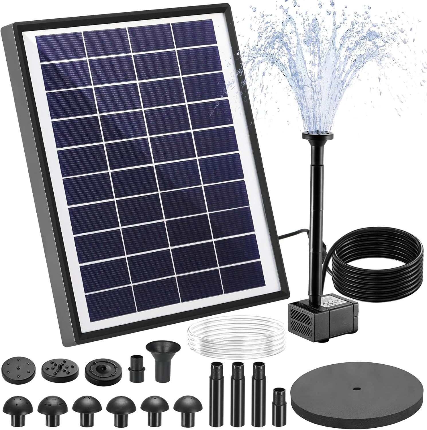 TLGREEN Solarpumpe Solar Teichpumpe 6,5W (Solar Springbrunnen Außen mit Filter & 9 Düsen, Solarbetriebene Wasserpumpe für Kleinen Teich, Vogelbad), 3,25M Kabellänge, DIY Brunnen